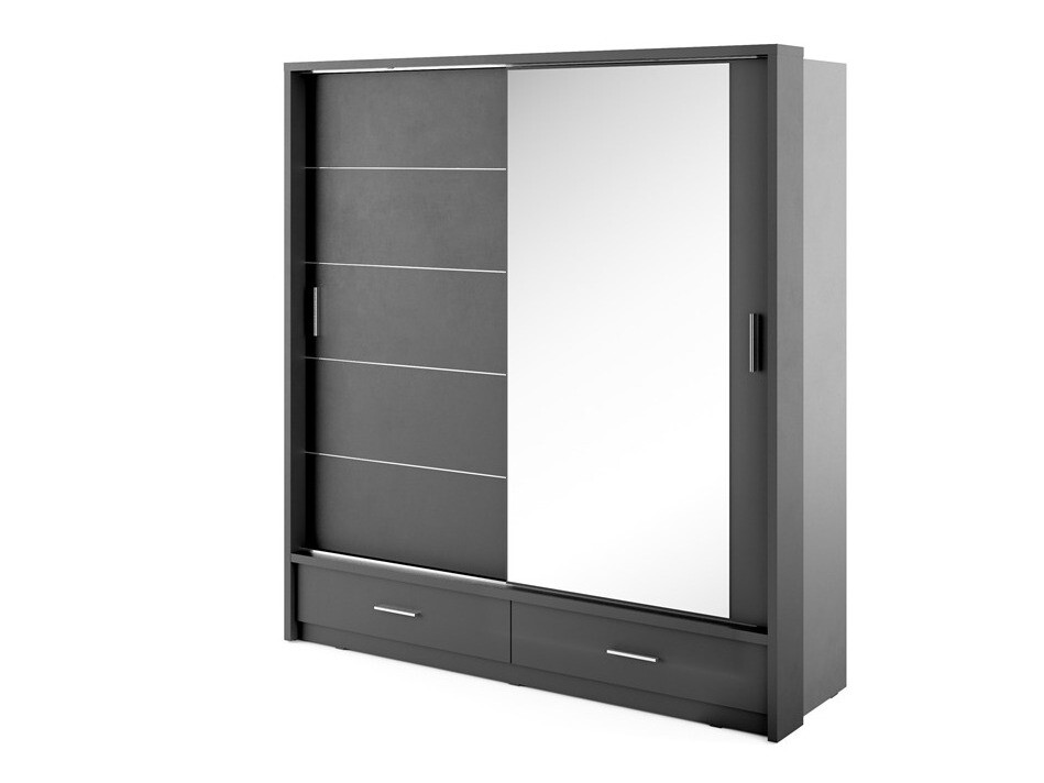 Gardróbszekrény Fresno 104, Fekete, 215x200x63cm, Szekrényajtók: Tolóajtók
