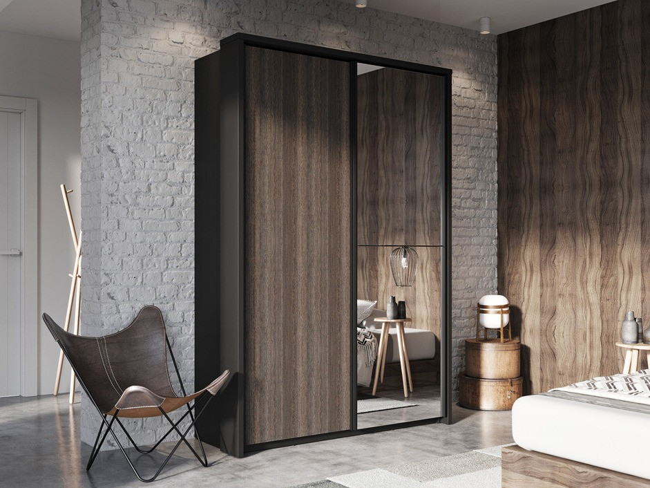 Gardróbszekrény Fresno 122, Wenge, Fekete, 218x160x57cm, Szekrényajtók: Tolóajtók