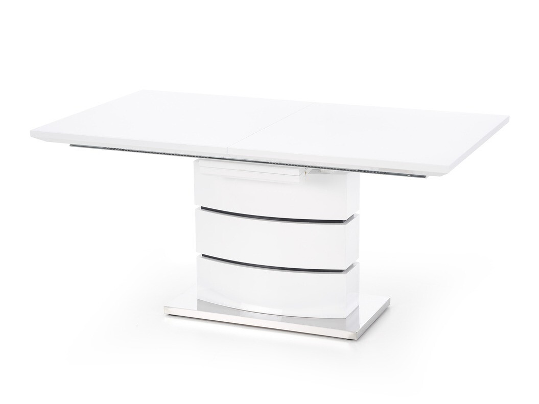 Asztal Houston 266, Fényes fehér, Fekete, 75x90x160cm, Hosszabbíthatóság, Közepes sűrűségű farostlemez, Fém, Közepes sűrűségű farostlemez