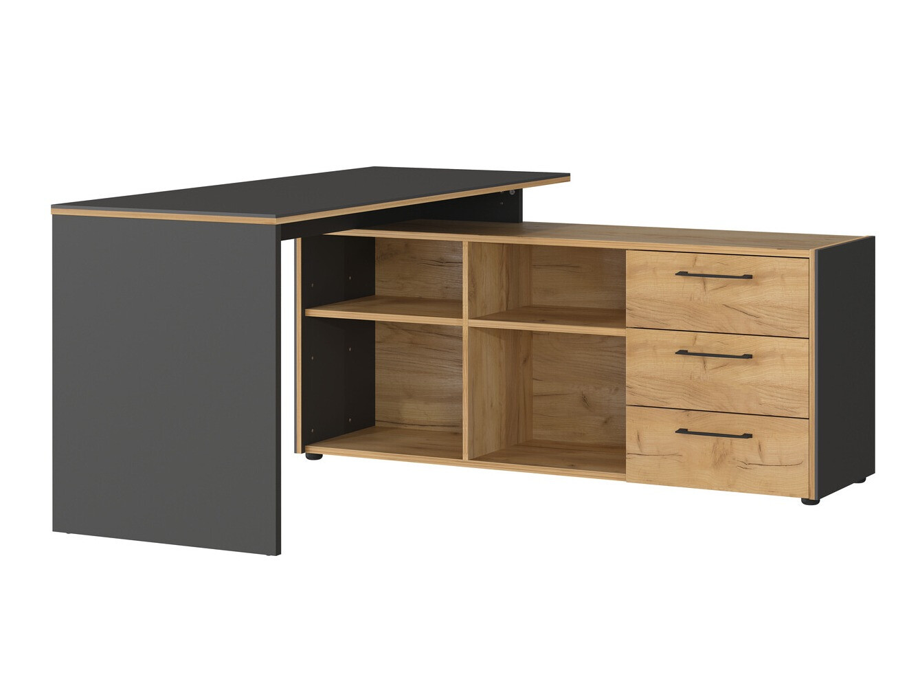 Sarok íróasztal Sacramento 358, Fiókos, Szögletes, 77x147x145cm, Grafit, Navarra tölgy