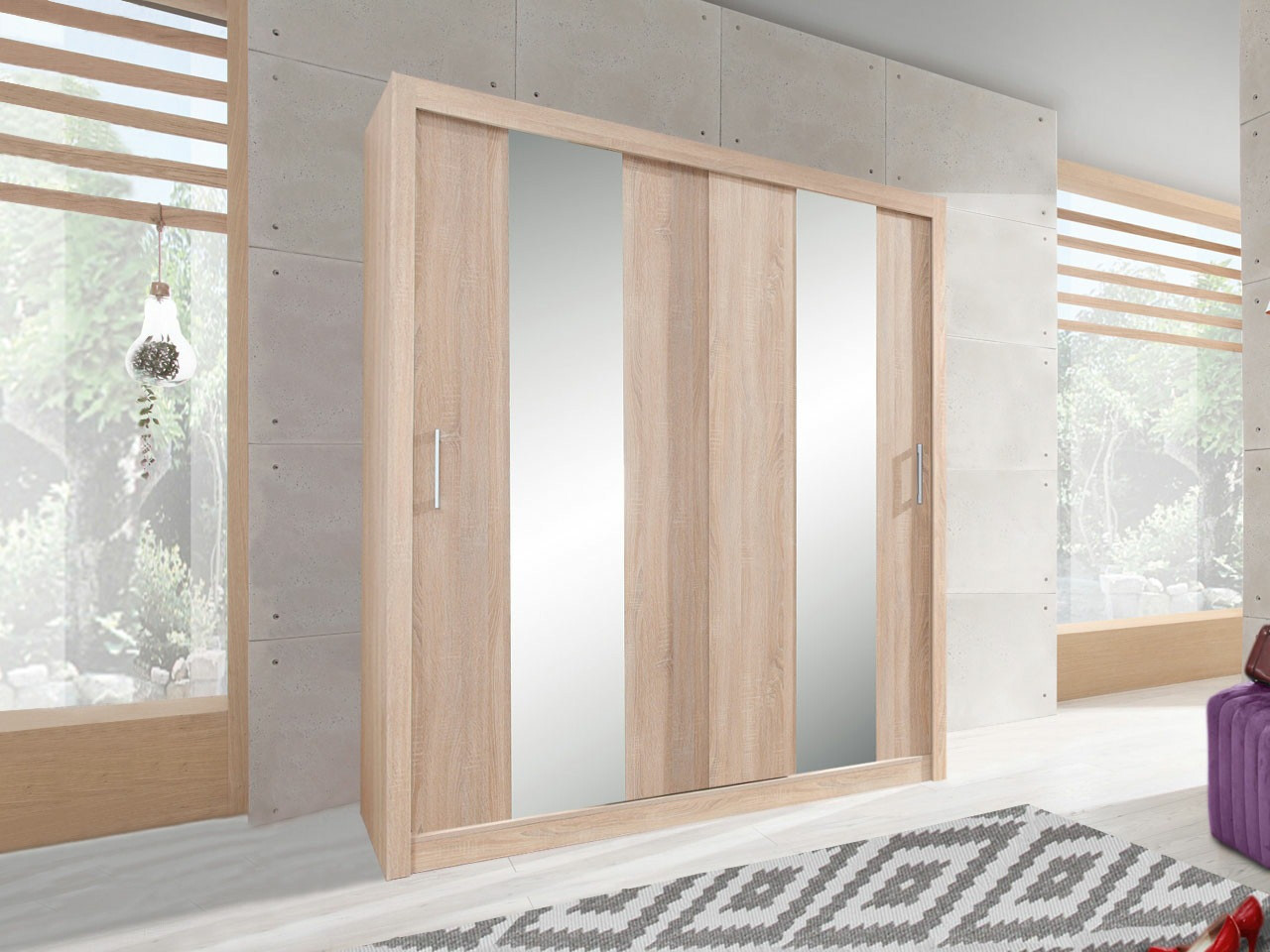 Gardróbszekrény Omaha 131, Sonoma tölgy, 215x200x60cm, Szekrényajtók: Tolóajtók