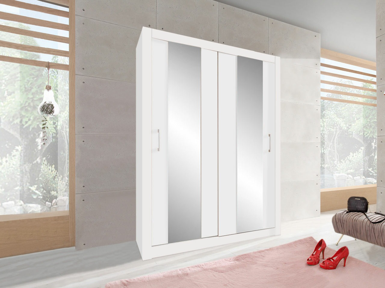 Gardróbszekrény Omaha 132, Fehér, 215x160x60cm, Szekrényajtók: Tolóajtók