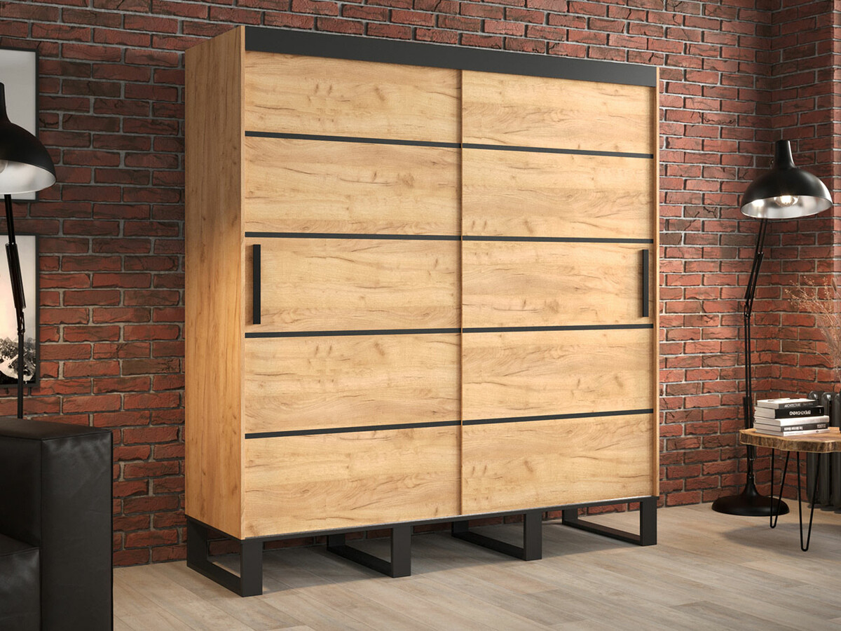 Szekrény Hartford 176, Kézműves aranytölgy, 212x200x62cm, Szekrényajtók: Tolóajtók