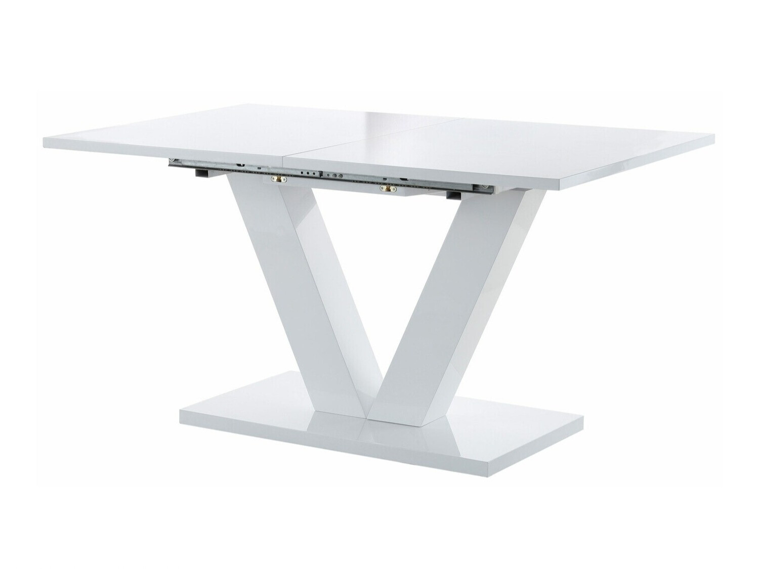Asztal Denton 976, Fényes fehér, 75x90x140cm, Hosszabbíthatóság, Közepes sűrűségű farostlemez
