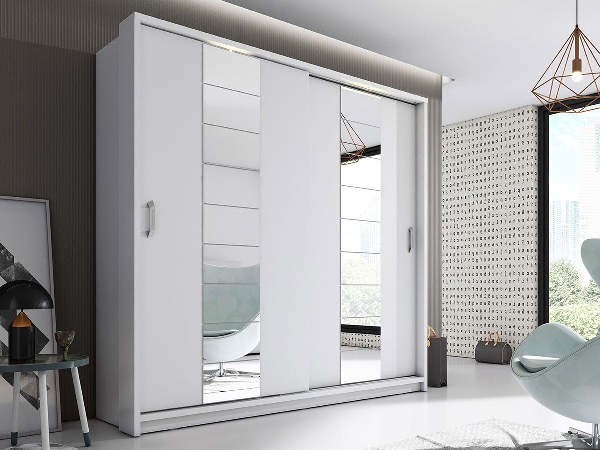 Gardróbszekrény Fresno 105, Fehér, 215x220x63cm, Szekrényajtók: Tolóajtók