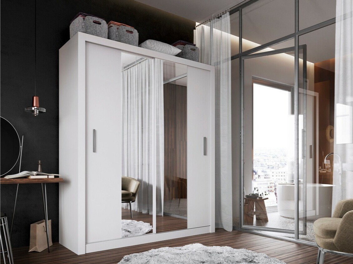 Gardróbszekrény Fresno T104, Fehér, 215x180x60cm, Szekrényajtók: Tolóajtók