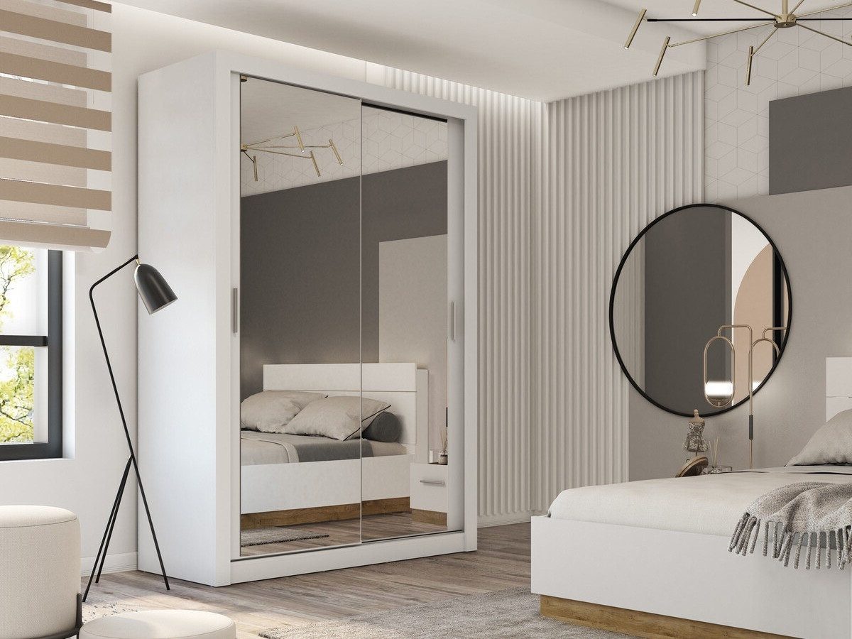 Gardróbszekrény Fresno T115, Fehér, 215x150x60cm, Szekrényajtók: Tolóajtók