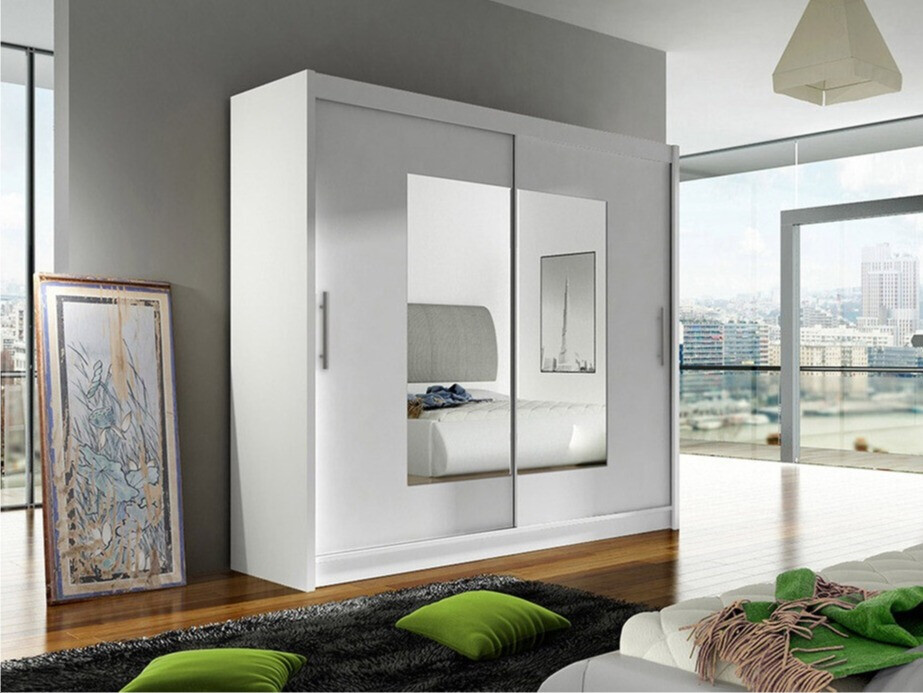 Gardróbszekrény Atlanta 106, Fehér, 215x180x58cm, Szekrényajtók: Tolóajtók