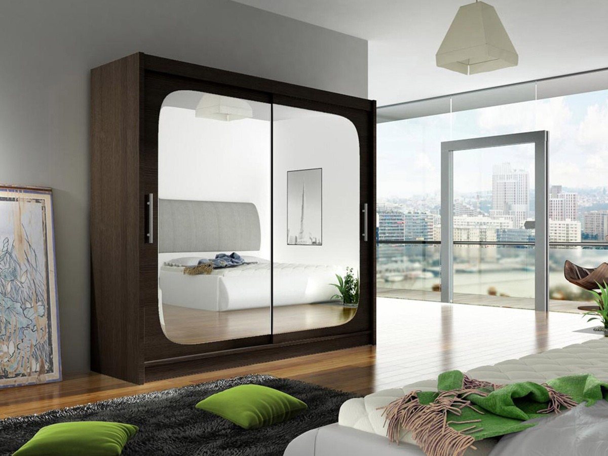 Gardróbszekrény Atlanta 108, Sötét tölgy, 215x180x58cm, Szekrényajtók: Tolóajtók