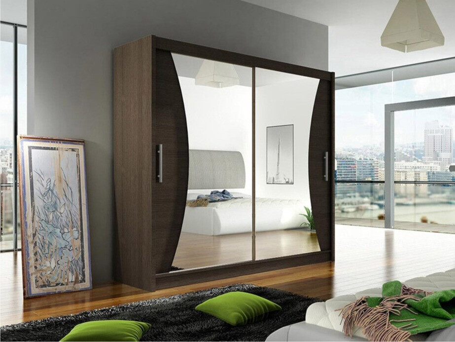 Gardróbszekrény Atlanta 124, Sötét tölgy, 215x180x57cm, Szekrényajtók: Tolóajtók