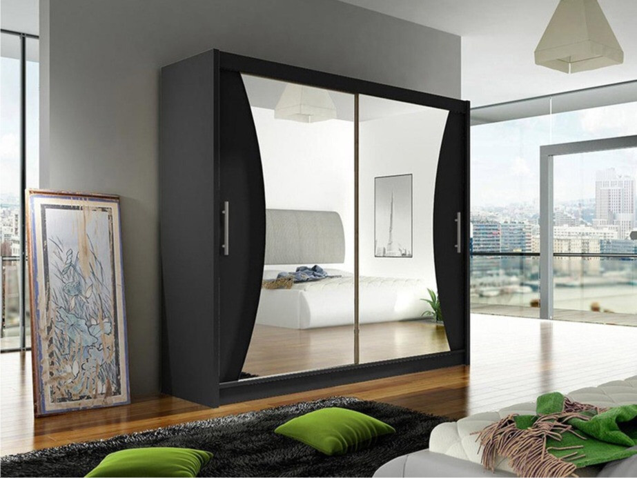 Gardróbszekrény Atlanta 124, Fekete, 215x180x57cm, Szekrényajtók: Tolóajtók