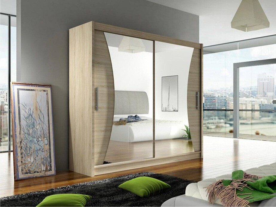 Gardróbszekrény Atlanta 124, Sonoma tölgy, 215x180x57cm, Szekrényajtók: Tolóajtók