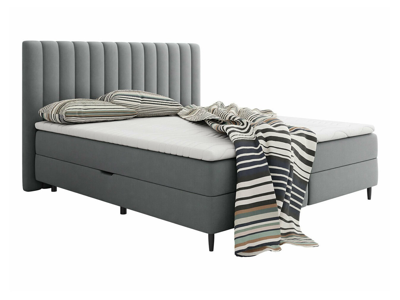 Kontinentális ágy Indiana 142, 180x200, Kárpit, Ágyrács, 184x209x105cm, Matrac, Fenyő