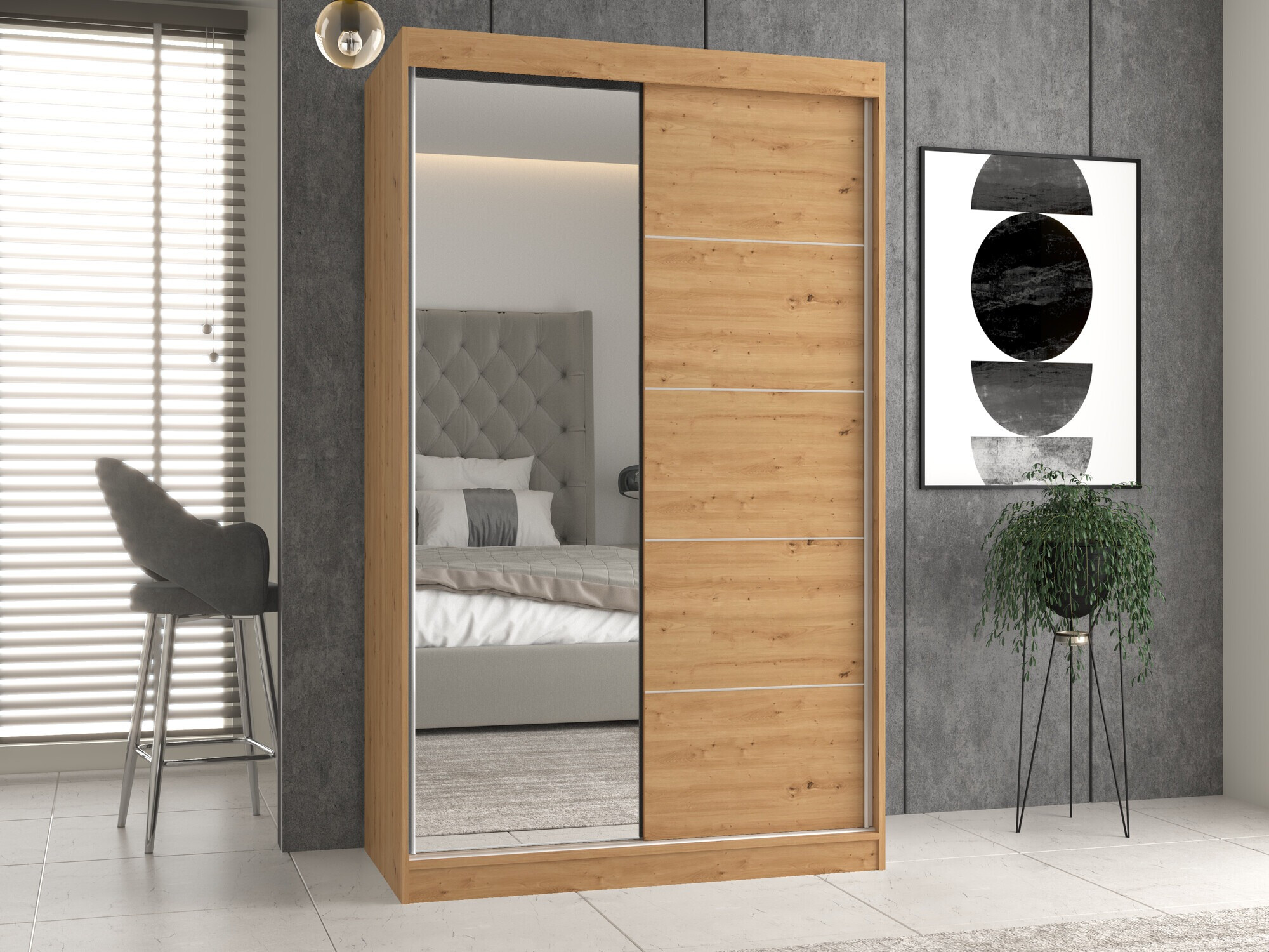 Gardróbszekrény Mandeville 157, Artisan tölgy, 200x120x61cm, Szekrényajtók: Tolóajtók,Ajtók száma