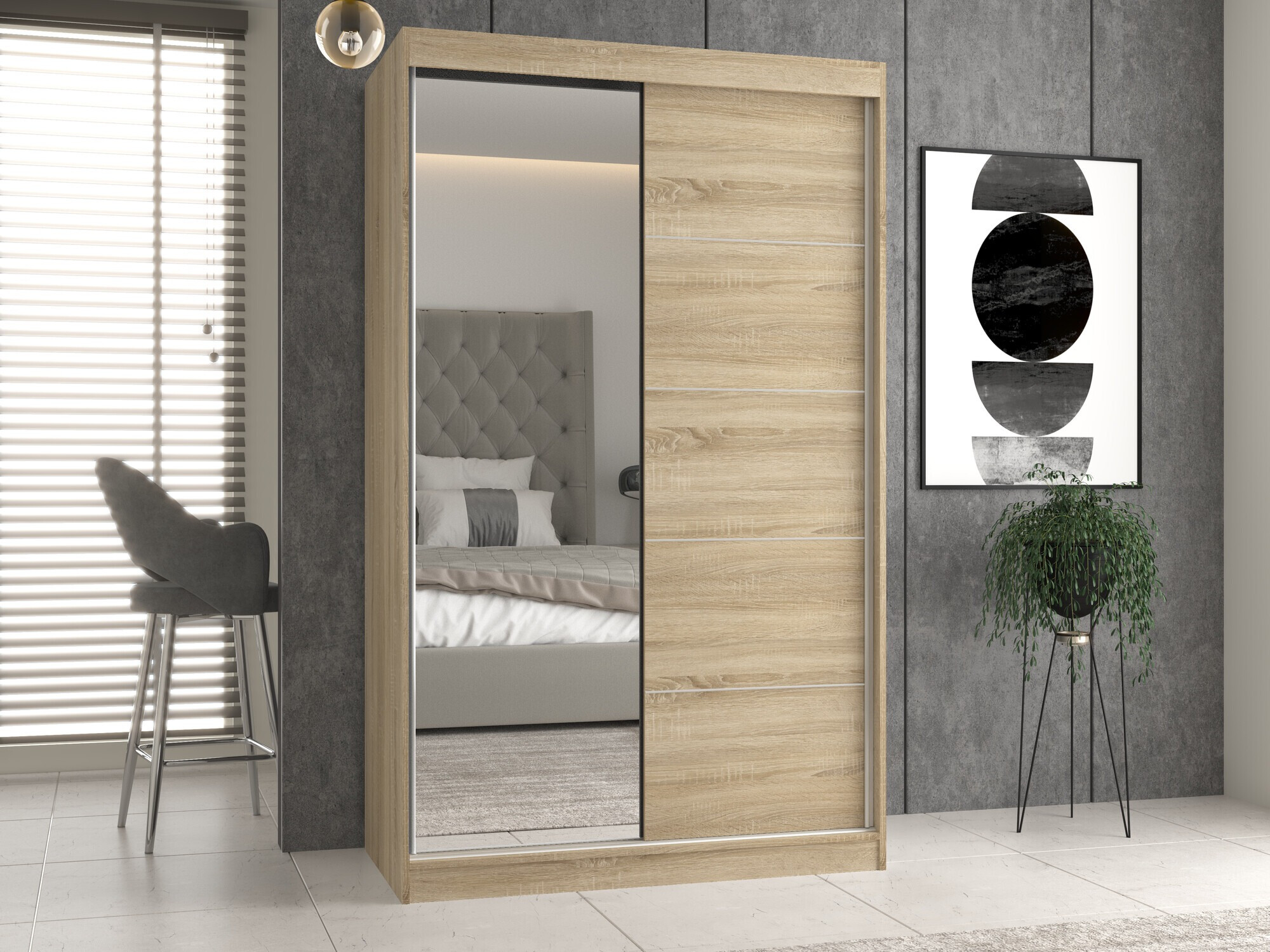 Gardróbszekrény Mandeville 157, Sonoma tölgy, 200x120x61cm, Szekrényajtók: Tolóajtók,Ajtók száma