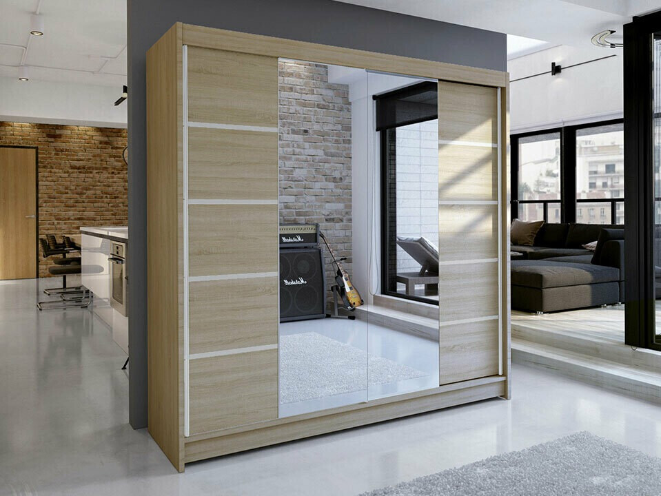 Gardróbszekrény Atlanta 154, Sonoma tölgy, 215x180x58cm, Szekrényajtók: Tolóajtók