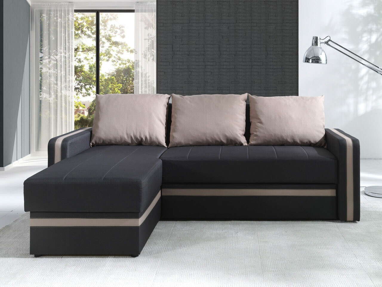 Sarokkanapé Providence 121, Ágyneműtartó, 82x234x156cm, Lábak: Műanyag