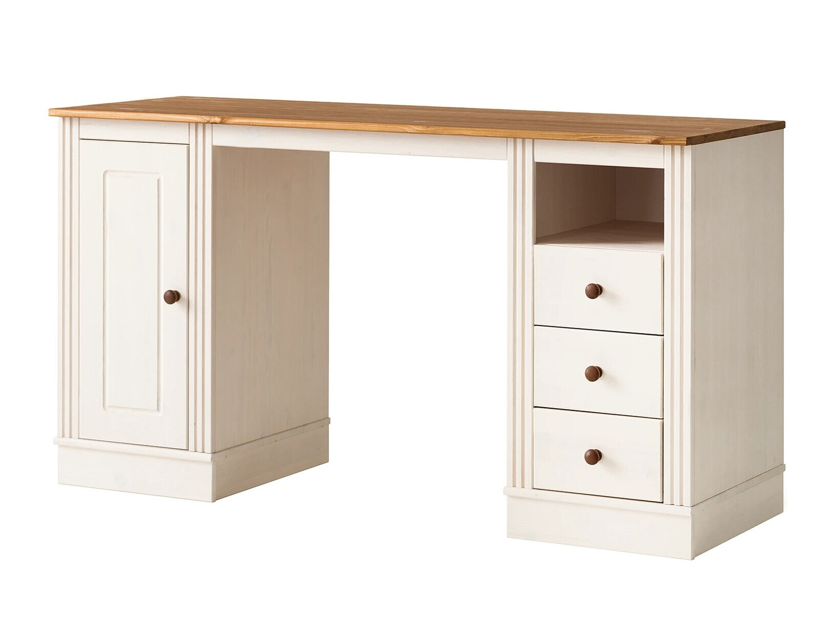 Íróasztal Denton J136, Fiókos, Ajtókkal, 76x140x50cm, Fehér, Mézes tölgy, Fenyő