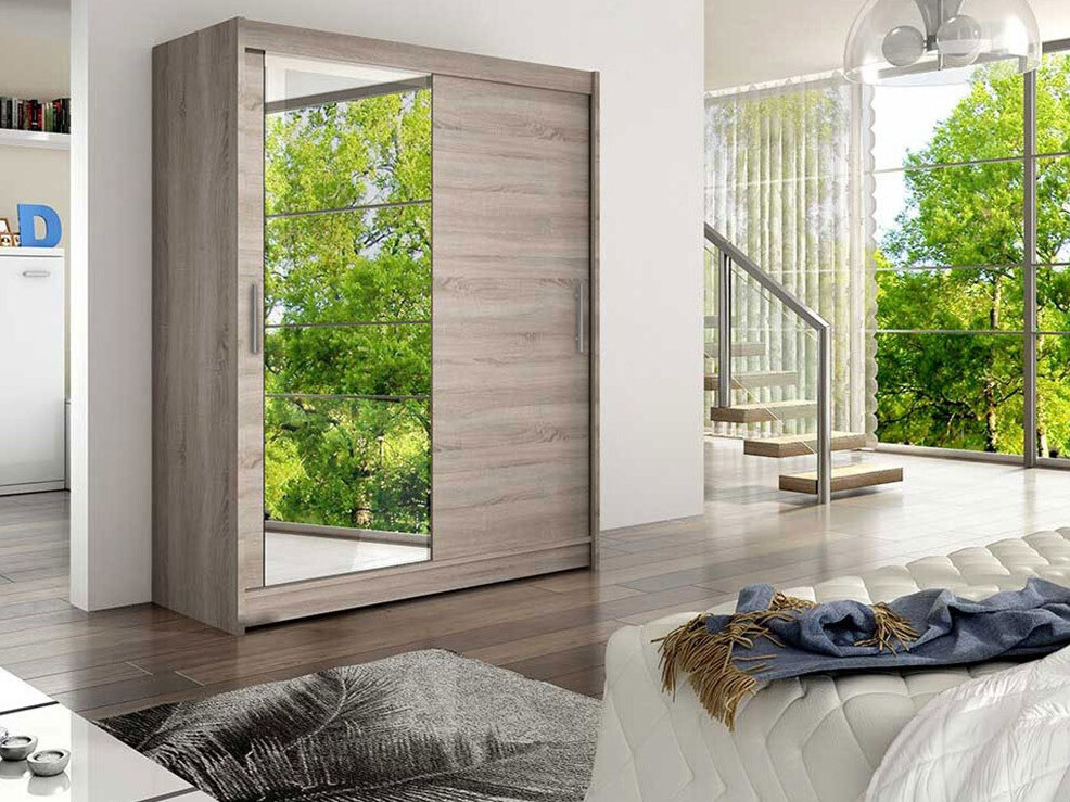 Gardróbszekrény Atlanta 112, Triufel tölgy, 200x150x58cm, Szekrényajtók: Tolóajtók