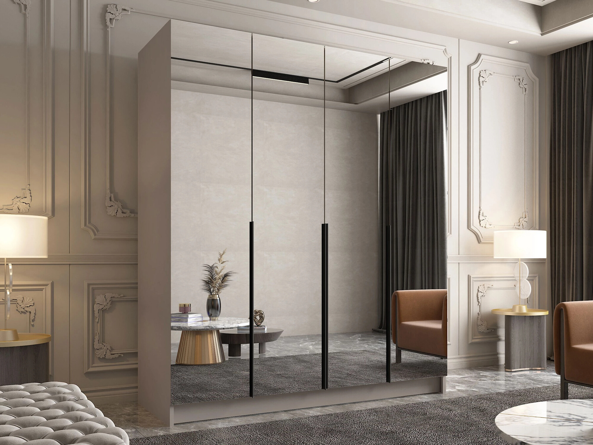 Gardróbszekrény Atlanta 197, Fekete, Kasmír, 215x200x58cm, Szekrényajtók: Pántos,Ajtók száma