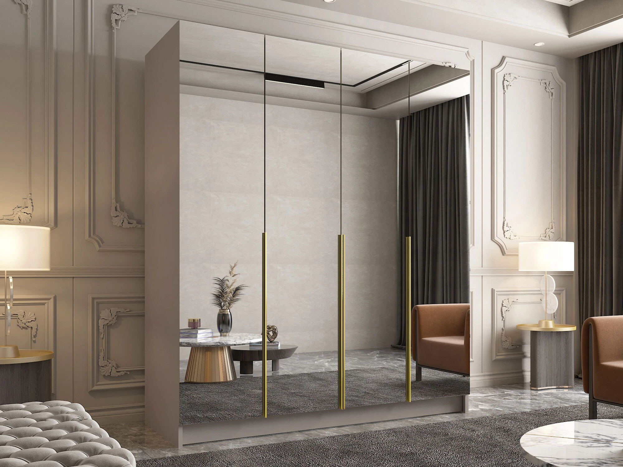 Gardróbszekrény Atlanta 197, Aranysárga, Kasmír, 215x200x58cm, Szekrényajtók: Pántos,Ajtók száma