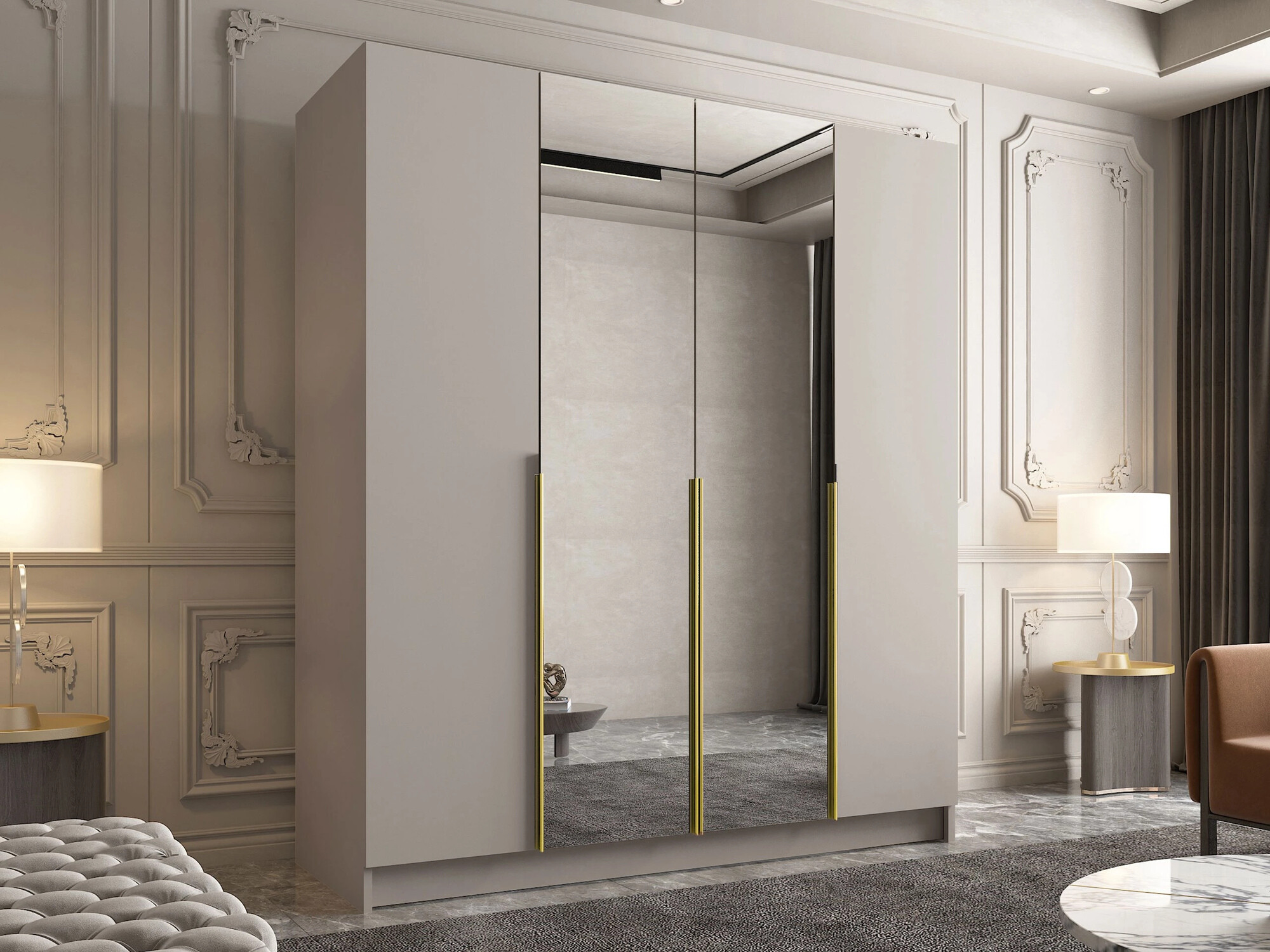 Gardróbszekrény Atlanta 198, Kasmír, Aranysárga, 215x200x58cm, Szekrényajtók: Pántos,Ajtók száma