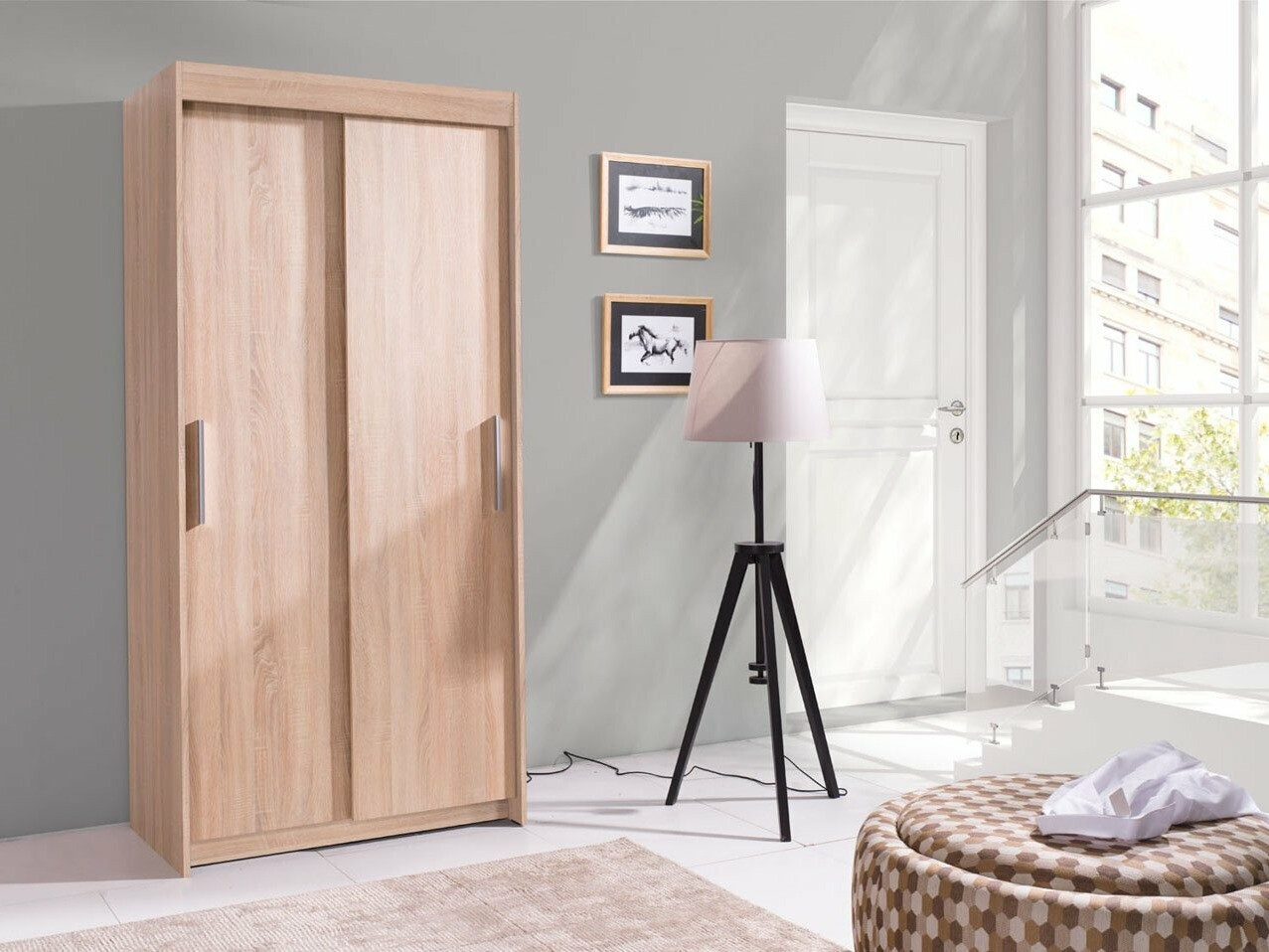 Gardróbszekrény Toledo 108, Sonoma tölgy, 216x100x60cm, Szekrényajtók: Tolóajtók