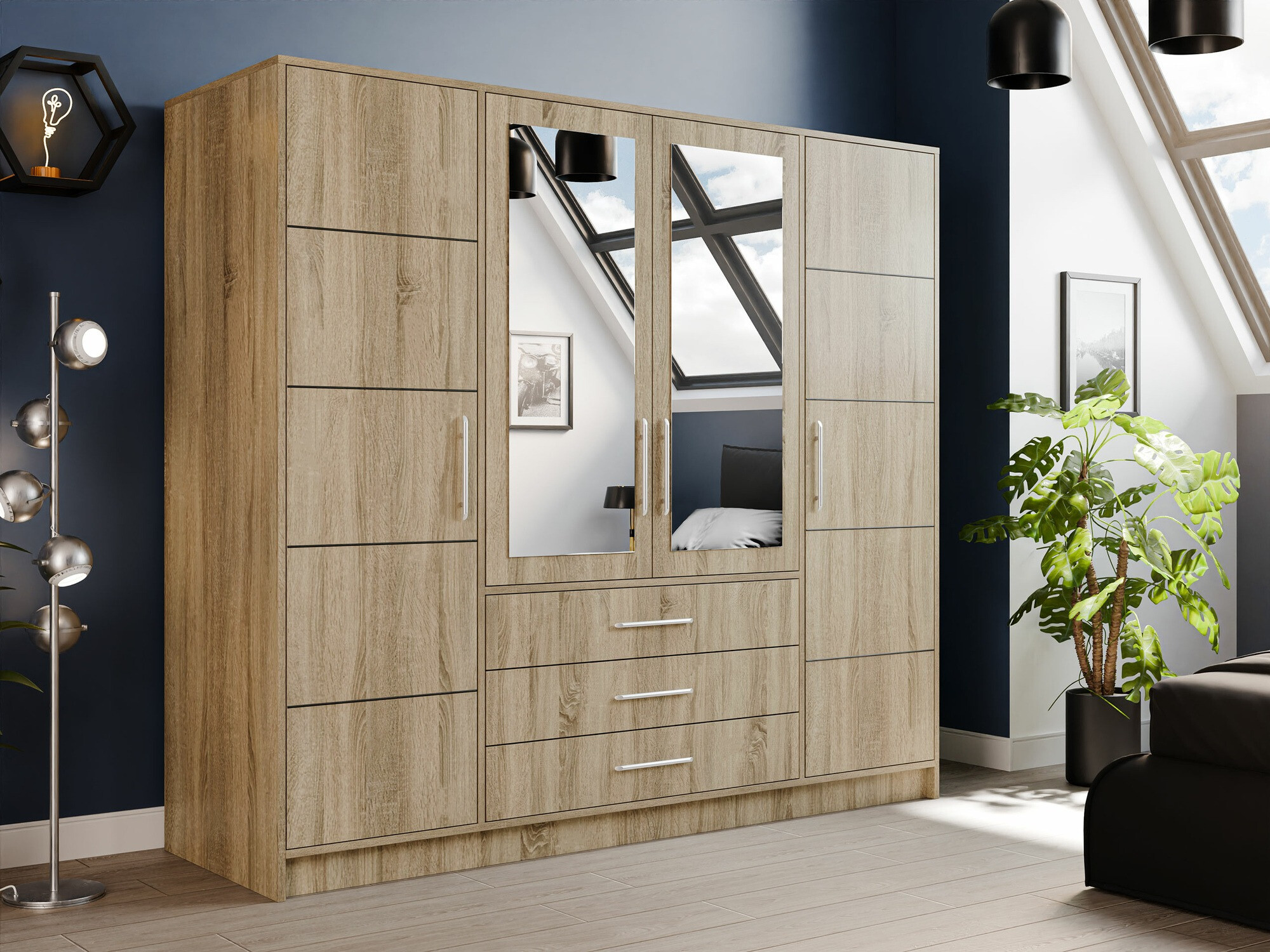 Gardróbszekrény Honolulu A102, Sonoma tölgy, 200x196x58cm, Szekrényajtók: Pántos