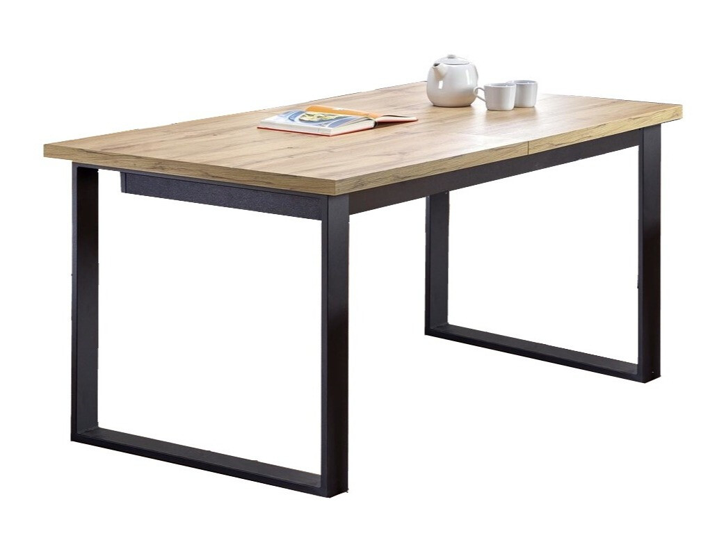 Asztal Houston 1764, Wotan tölgy, Fekete, 76x90x160cm, Hosszabbíthatóság, Laminált forgácslap, Fém