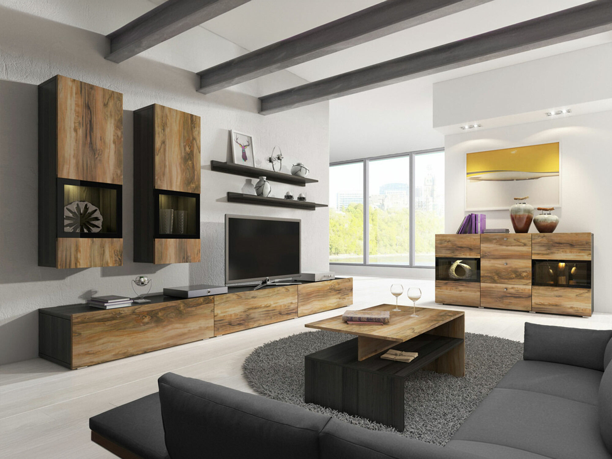 Nappali szett Austin AS103, Dió, Sötét barna, Lábak: Műanyag