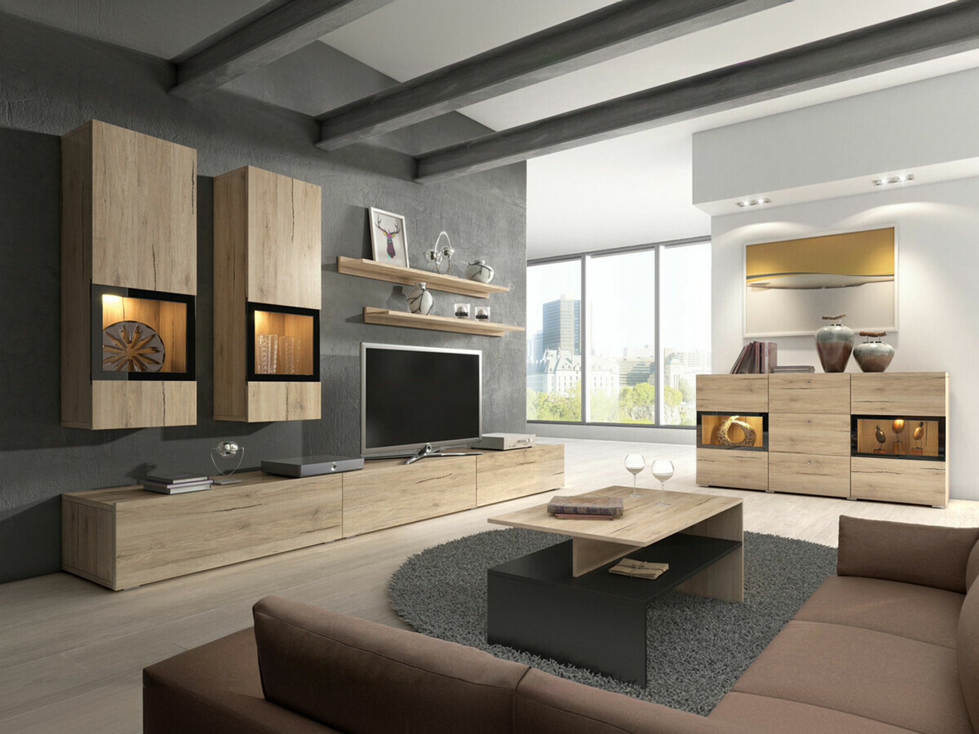 Nappali szett Austin AS103, San remo tölgy, Lábak: Műanyag