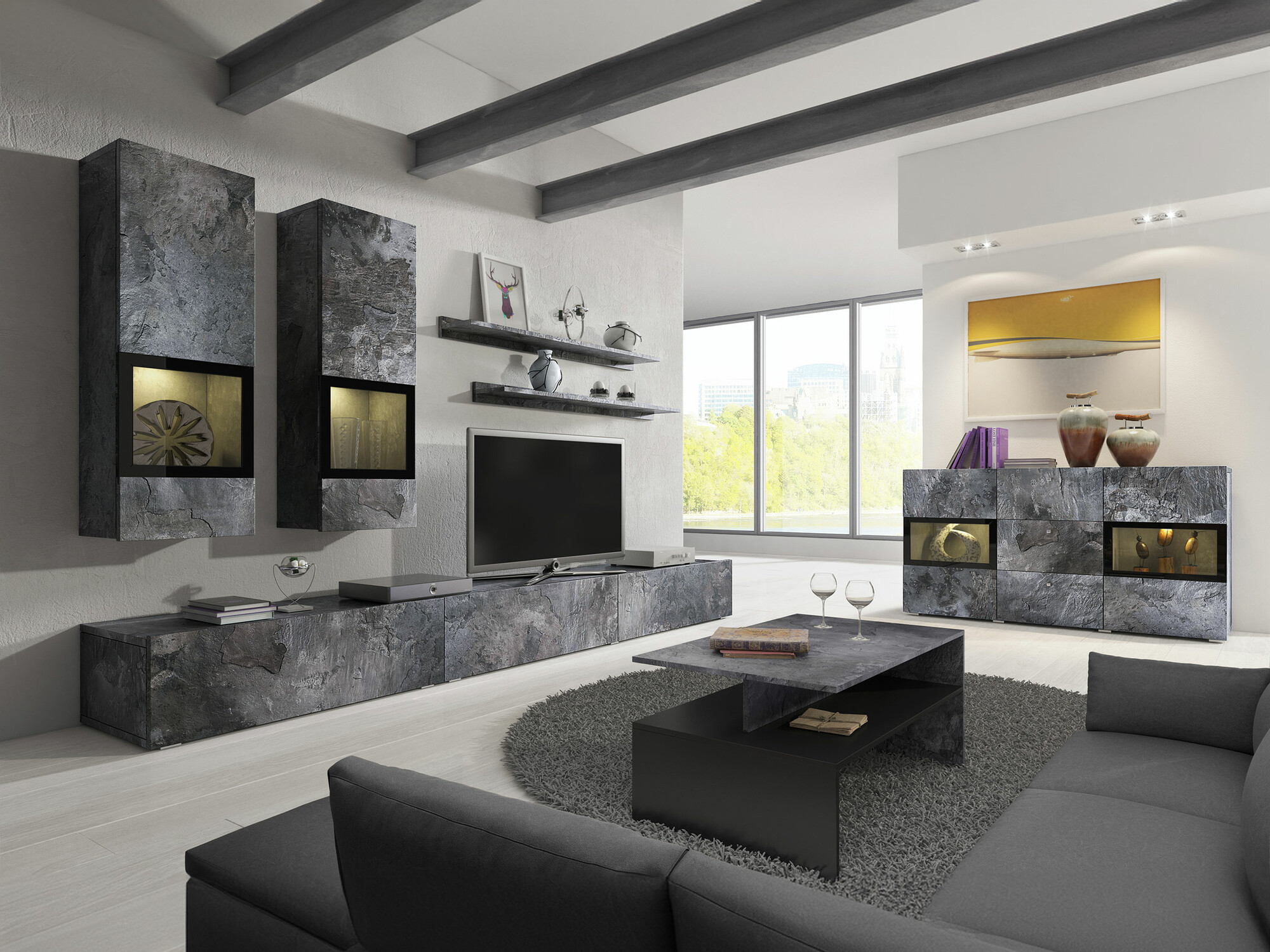 Nappali szett Austin AS103, Sötét beton, Lábak: Műanyag