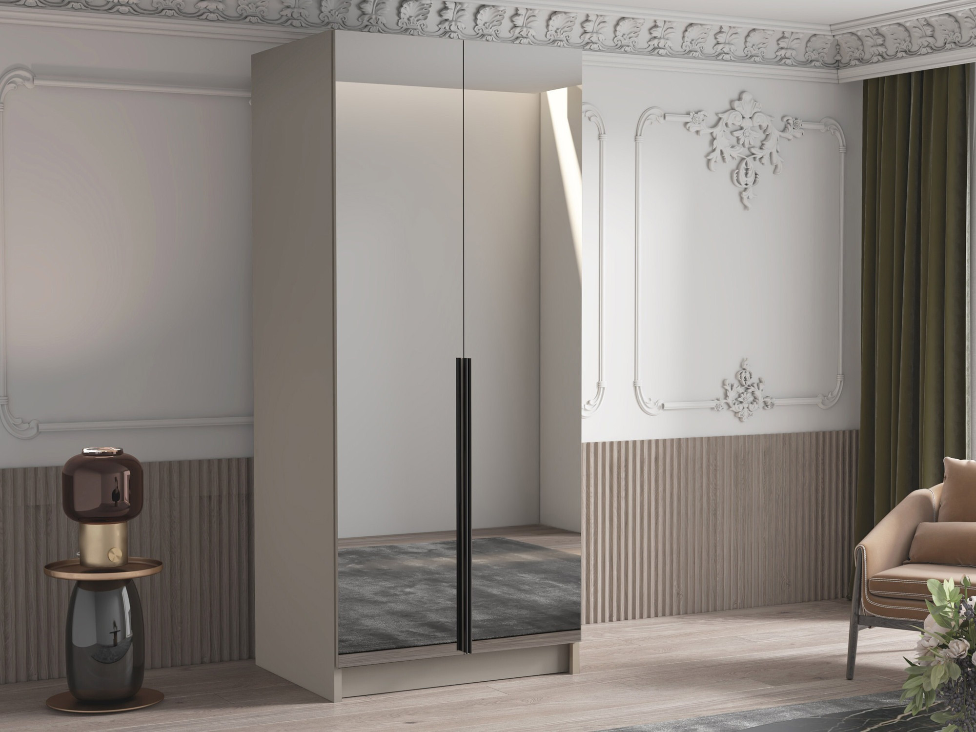 Gardróbszekrény Atlanta 200, Fekete, Kasmír, 215x100x58cm, Szekrényajtók: Pántos,Ajtók száma