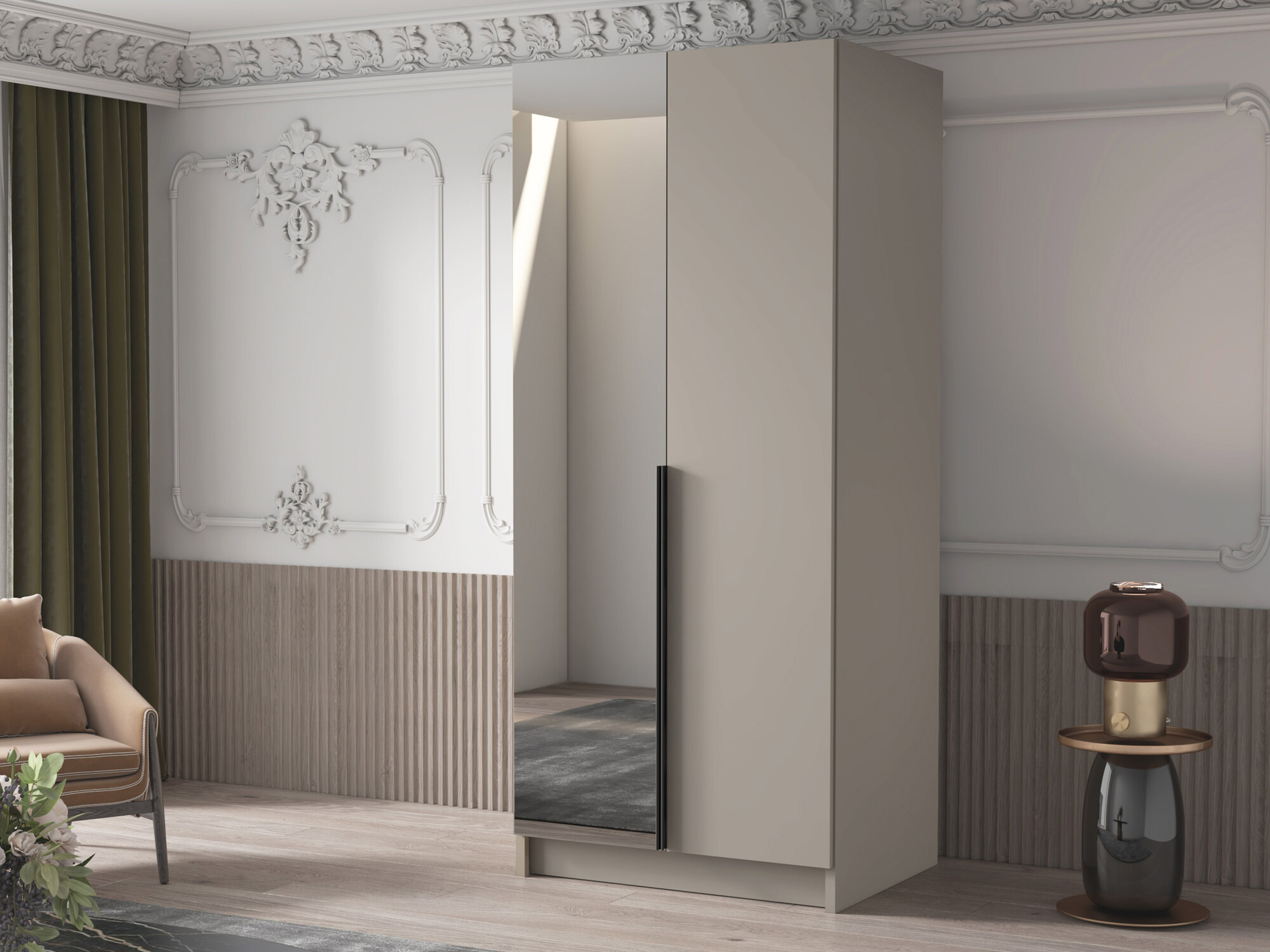 Gardróbszekrény Atlanta 201, Fekete, Kasmír, 215x100x58cm, Szekrényajtók: Pántos,Ajtók száma