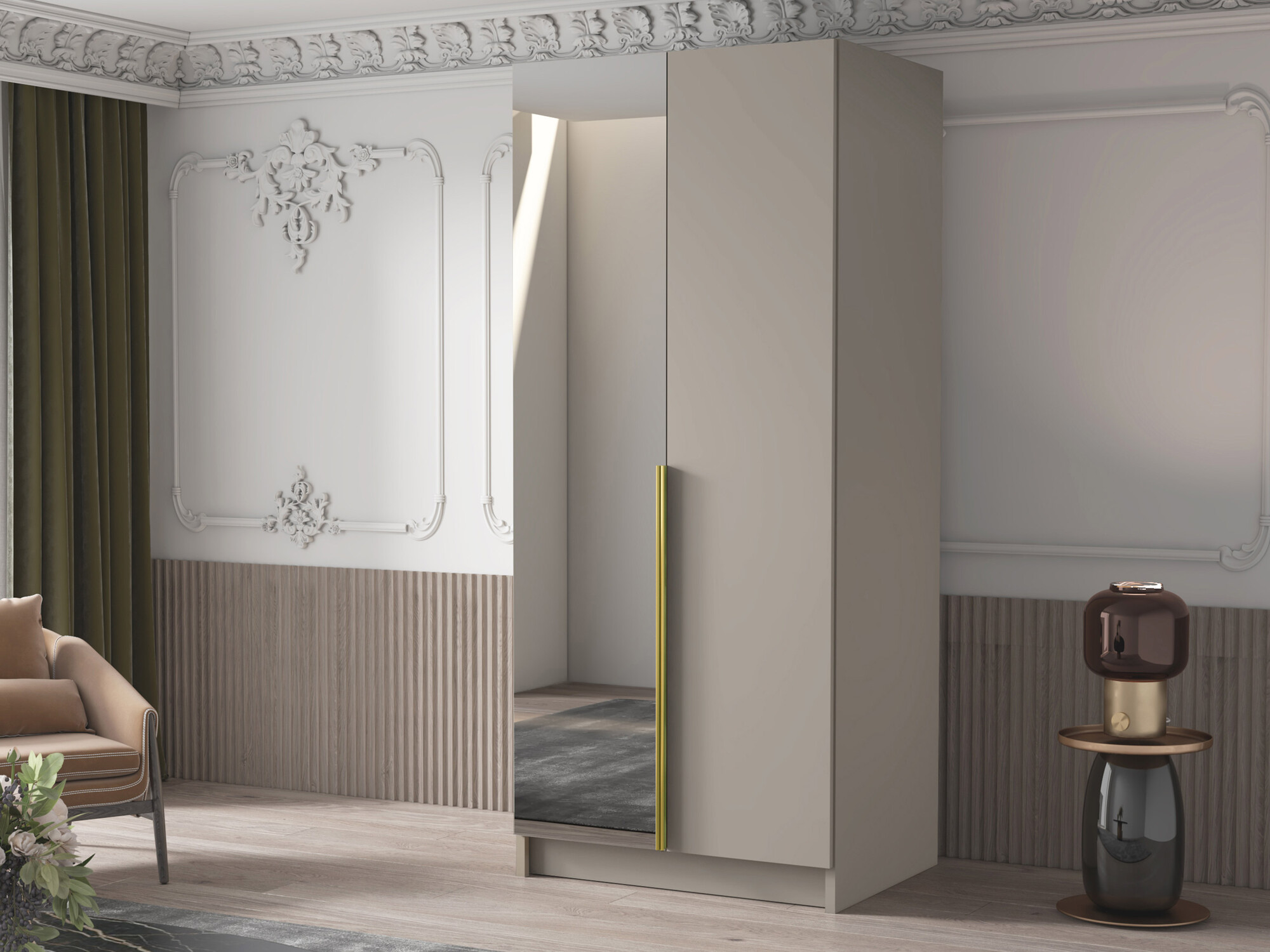 Gardróbszekrény Atlanta 201, Aranysárga, Kasmír, 215x100x58cm, Szekrényajtók: Pántos,Ajtók száma