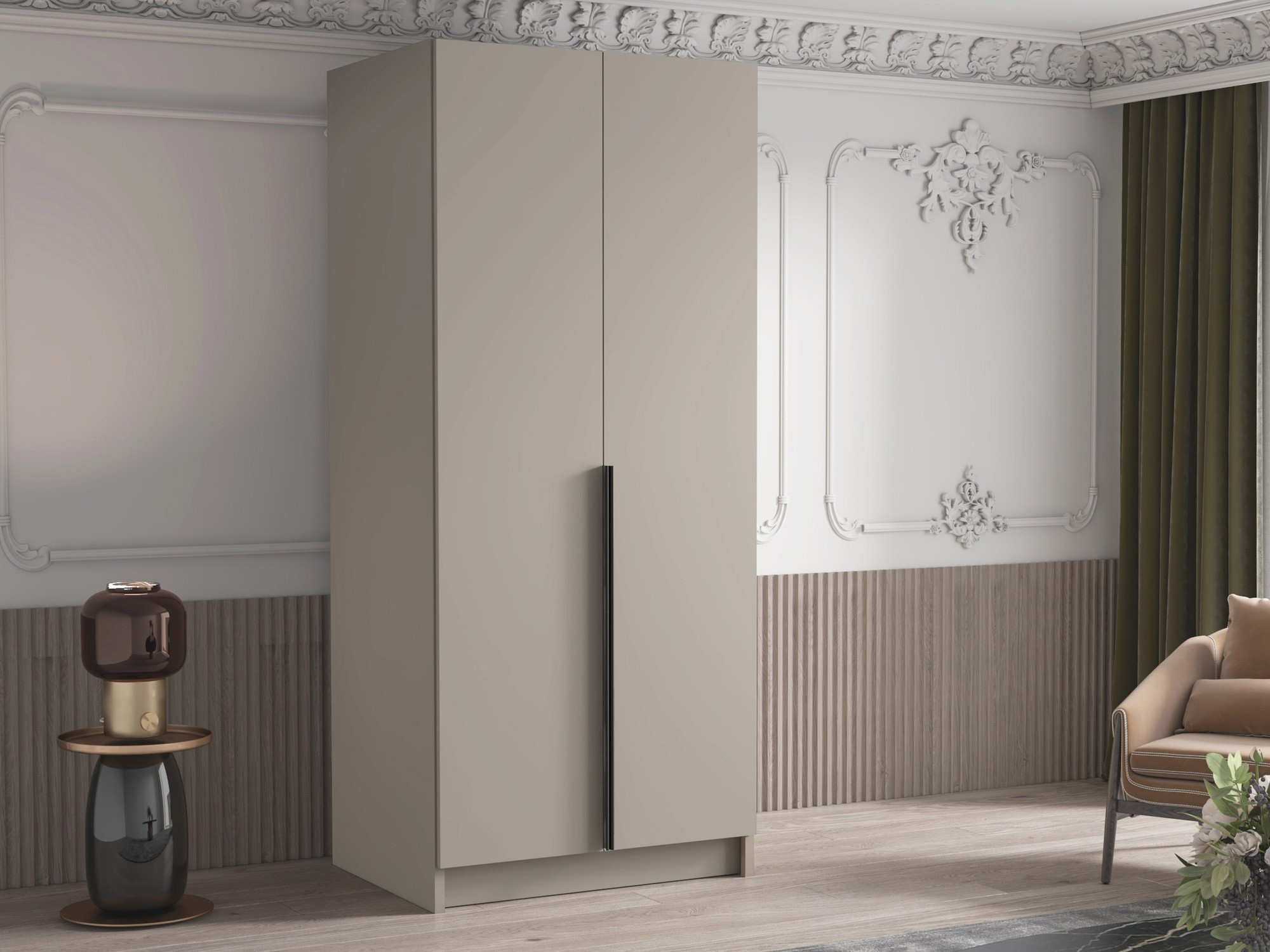 Gardróbszekrény Atlanta 202, Fekete, Kasmír, 215x100x58cm, Szekrényajtók: Pántos,Ajtók száma