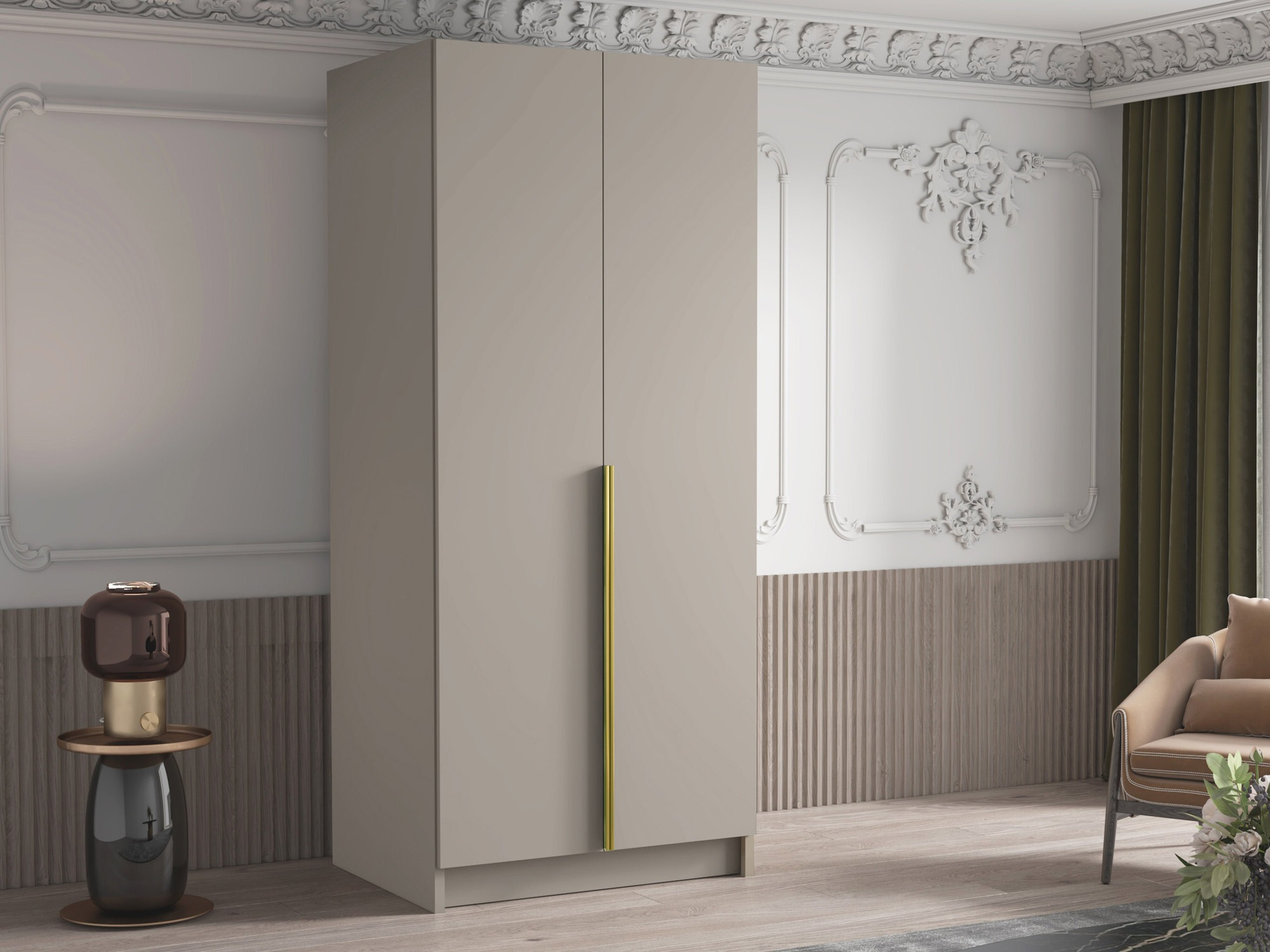 Gardróbszekrény Atlanta 202, Aranysárga, Kasmír, 215x100x58cm, Szekrényajtók: Pántos,Ajtók száma