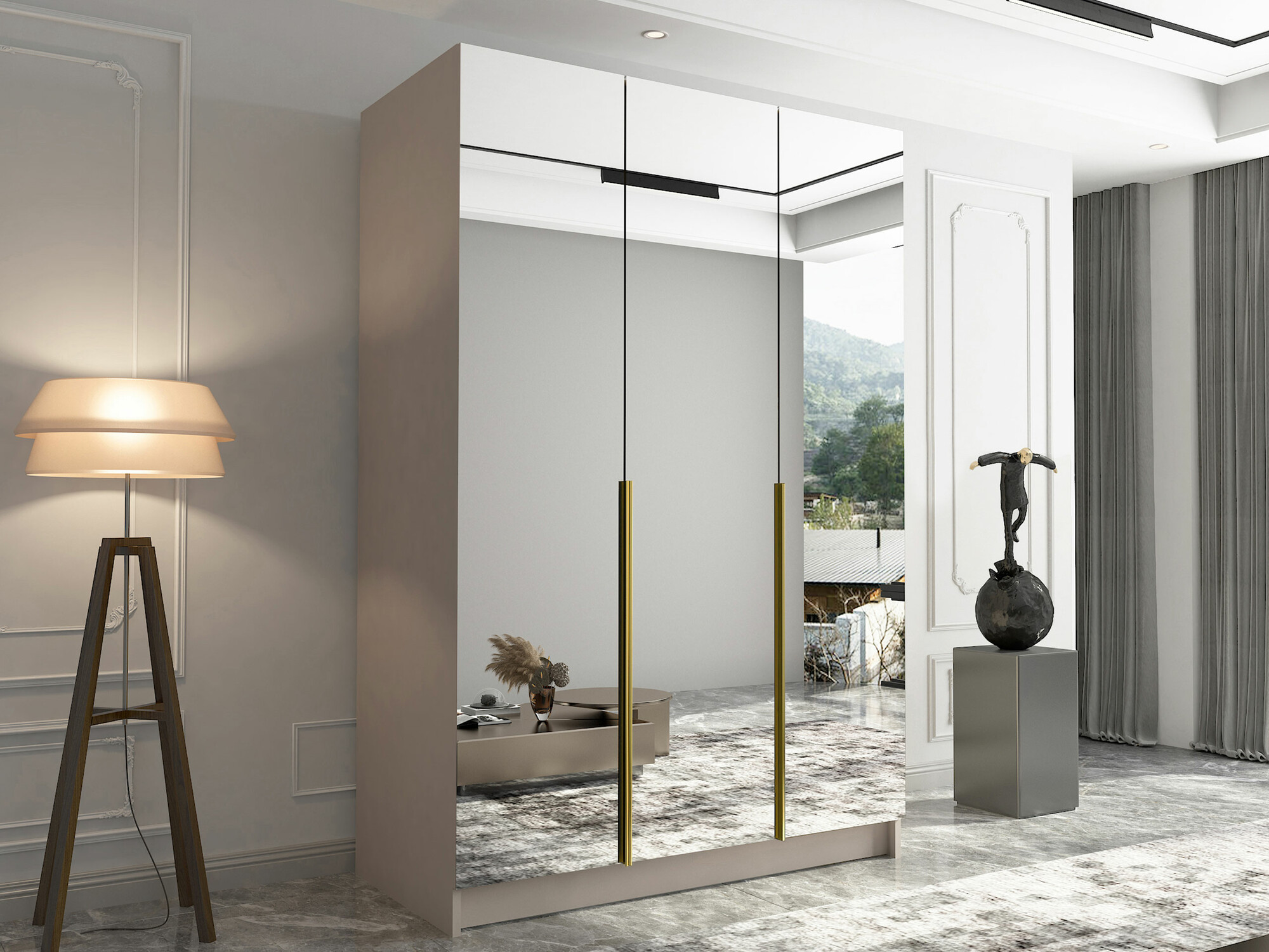 Gardróbszekrény Atlanta 203, Kasmír, Aranysárga, 215x150x58cm, Szekrényajtók: Pántos,Ajtók száma