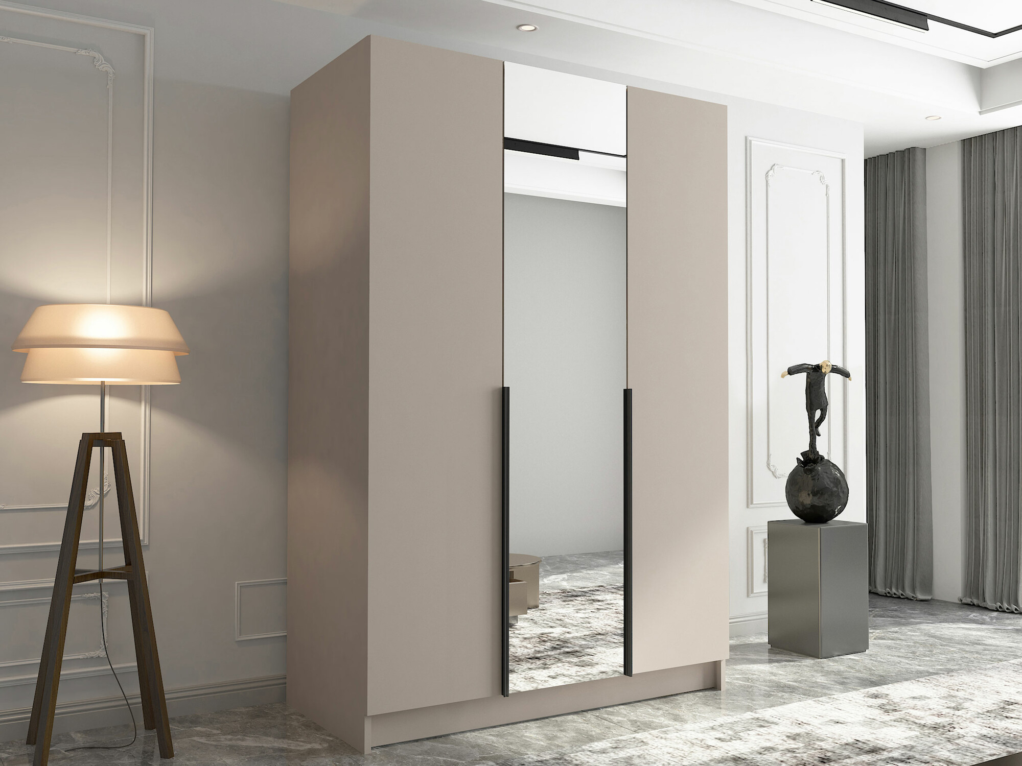 Gardróbszekrény Atlanta 204, Kasmír, Fekete, 215x150x58cm, Szekrényajtók: Pántos,Ajtók száma