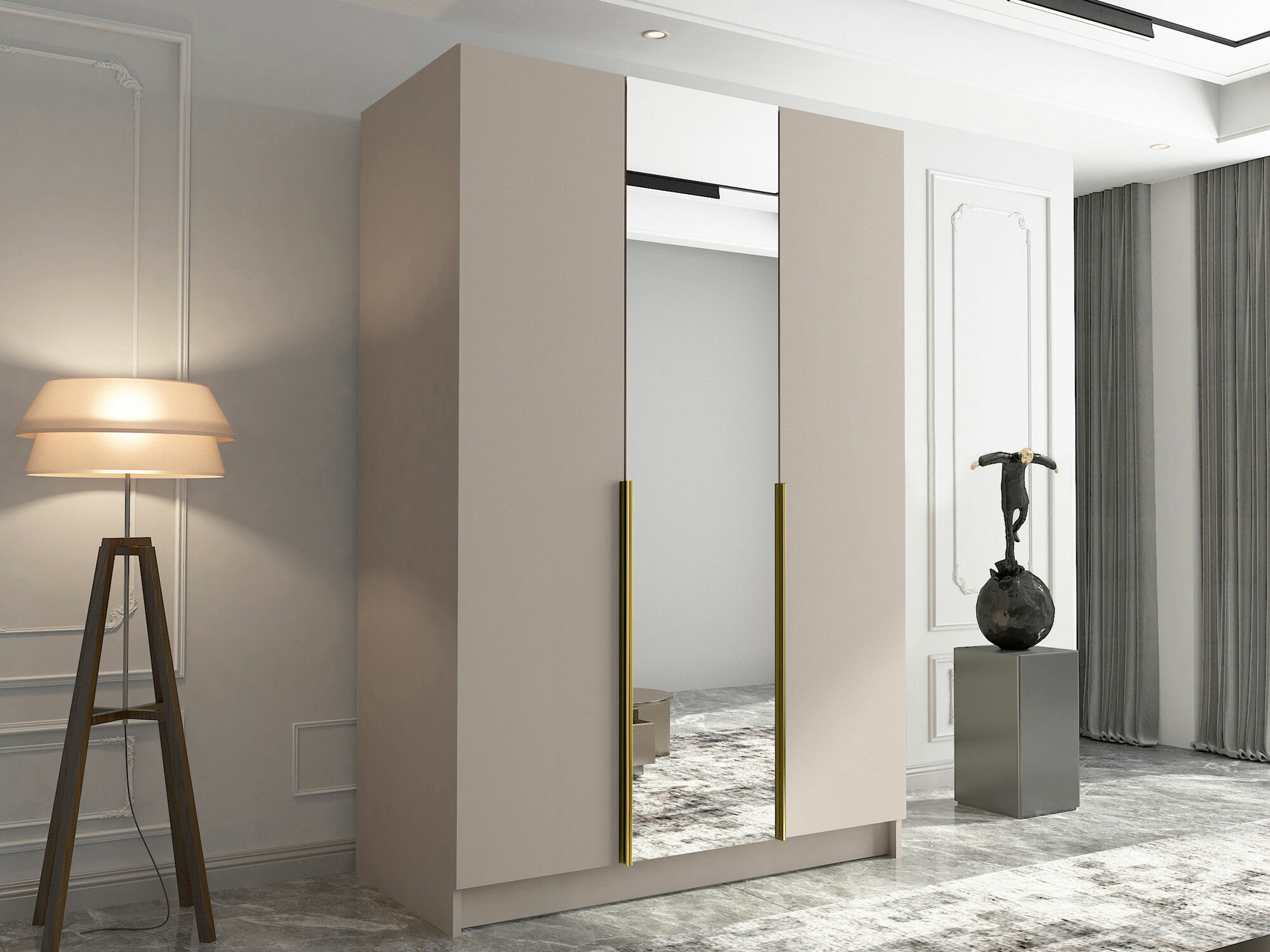 Gardróbszekrény Atlanta 204, Kasmír, Aranysárga, 215x150x58cm, Szekrényajtók: Pántos,Ajtók száma