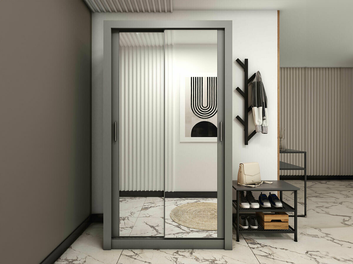 Gardróbszekrény Fresno T116, Szürke, 215x120x60cm, Szekrényajtók: Tolóajtók