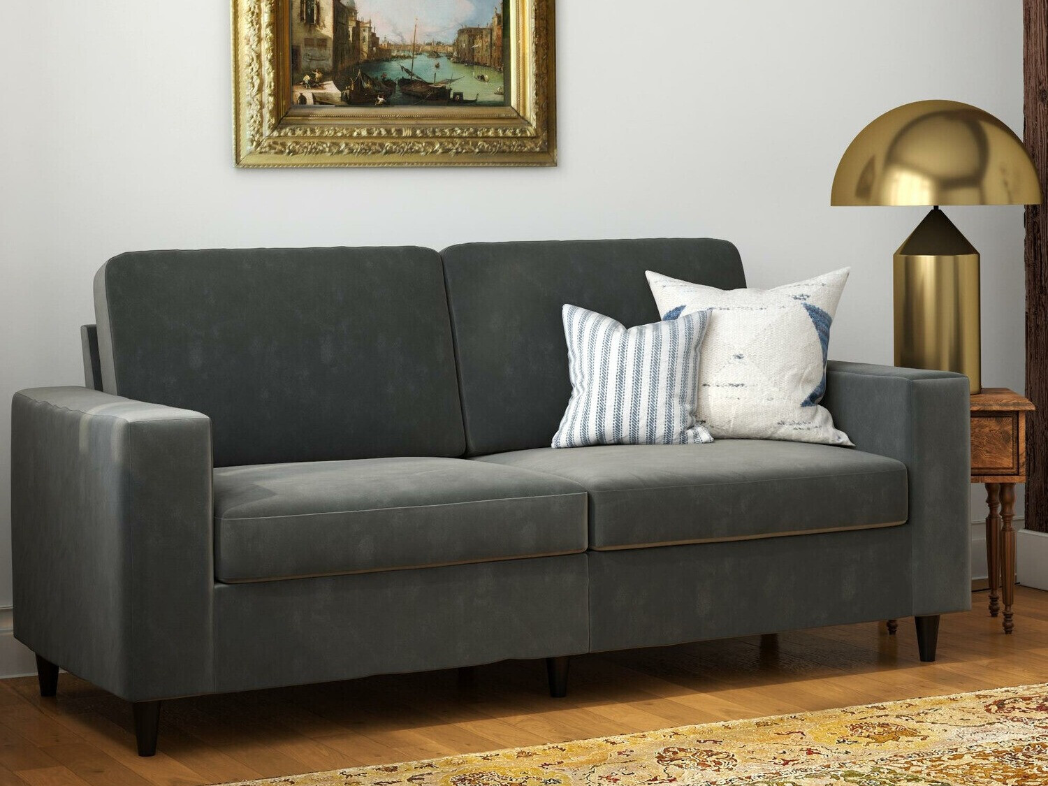 Kanapé Tulsa 444, Szürke, 88.9x190.5x82.6cm, Lábak: Fa,Kaucsuk