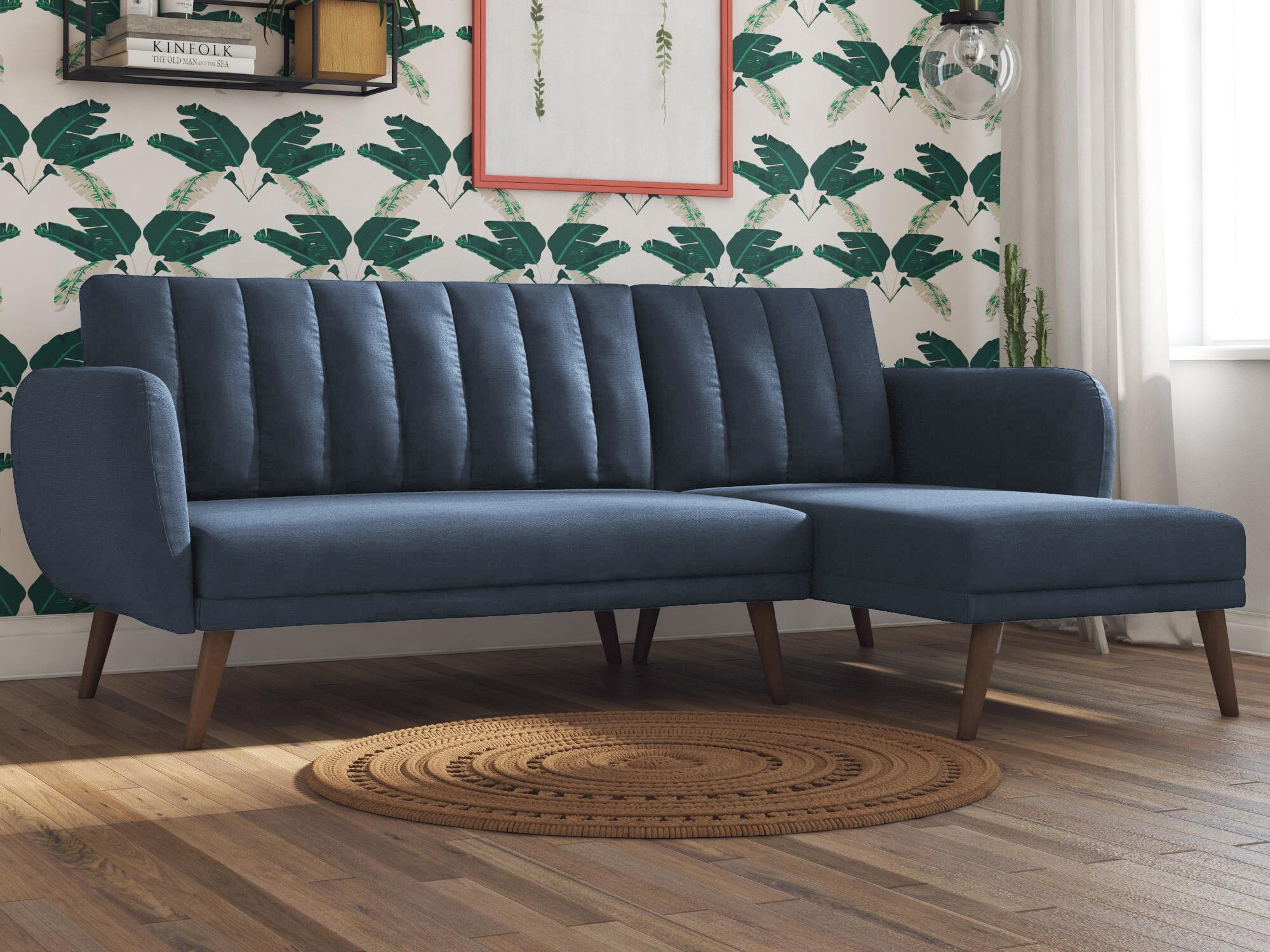 Sarokkanapé Novogratz 140, Sötétkék, 80x223.5x141cm, Lábak: Fa,Nyárfa