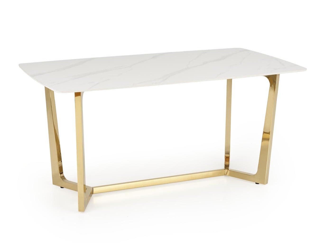 Asztal Houston 1815, Fehér márvány, Aranysárga, 76x90x160cm, Kő, Fém