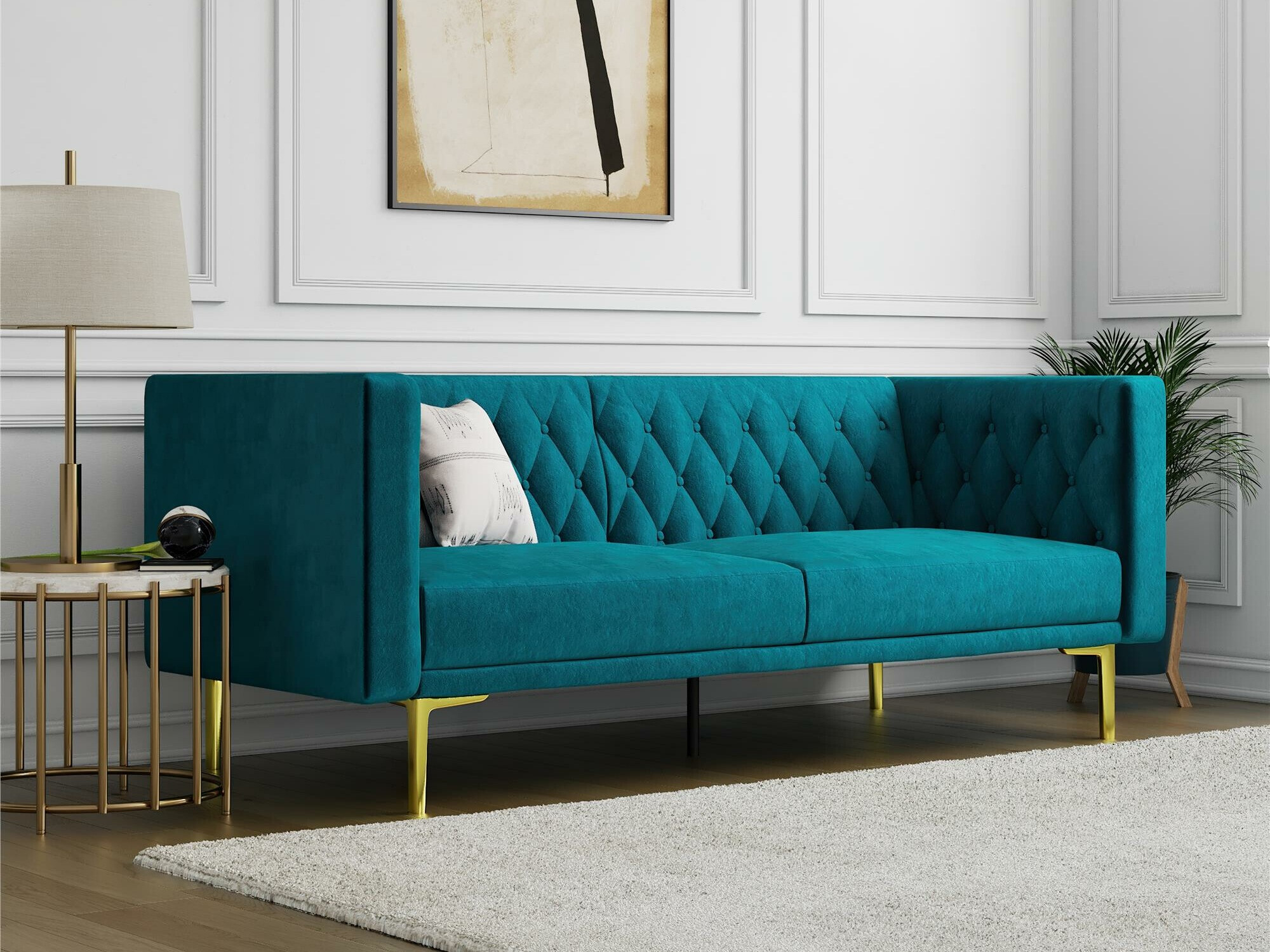 Kanapé Tulsa 660, Aranysárga, Türkiz, 81.5x199.5x81.5cm, Lábak: Fém