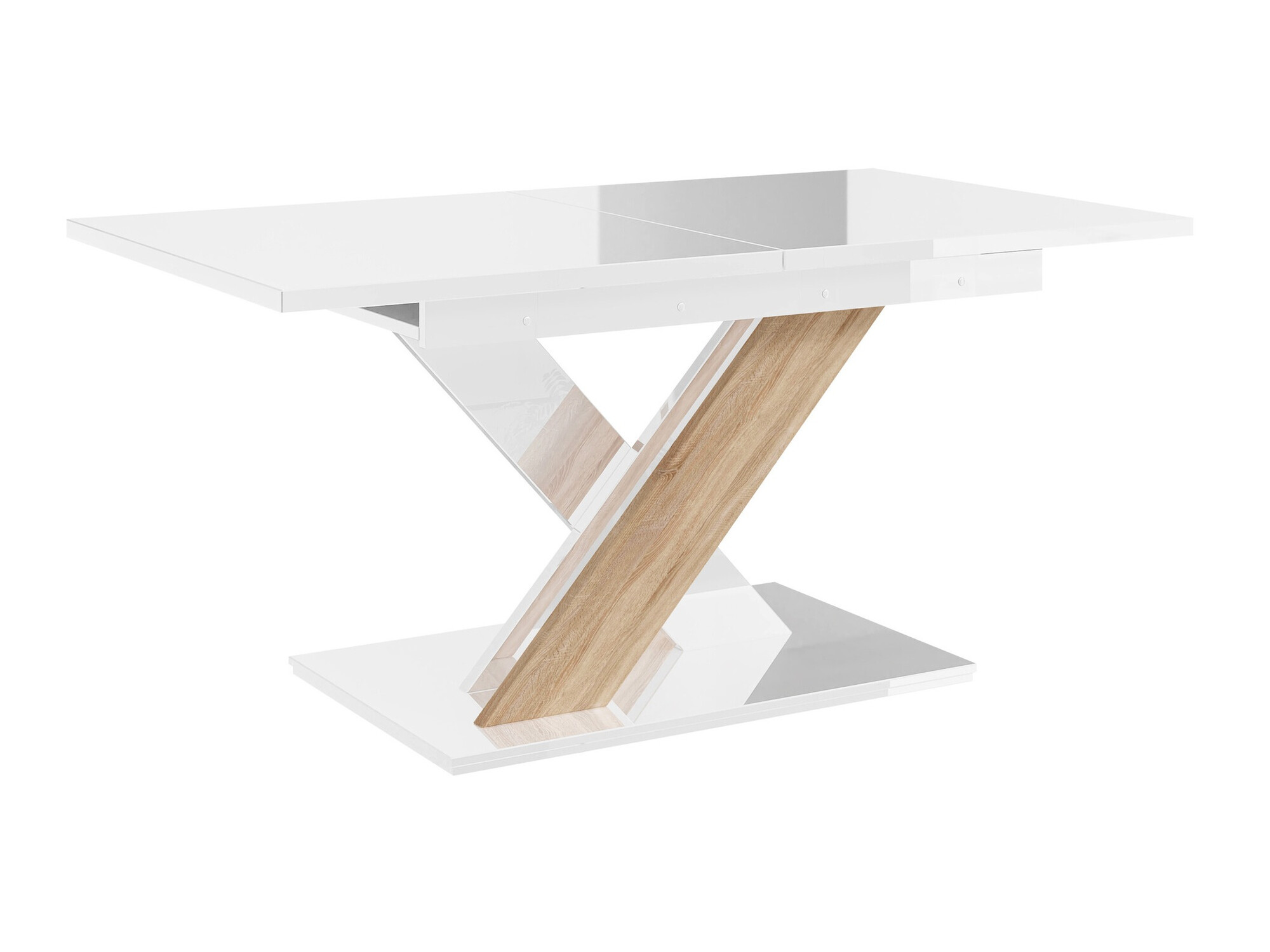 Asztal Goodyear 103, Sonoma tölgy, Fényes fehér, 76x80x140cm, Hosszabbíthatóság, Laminált forgácslap