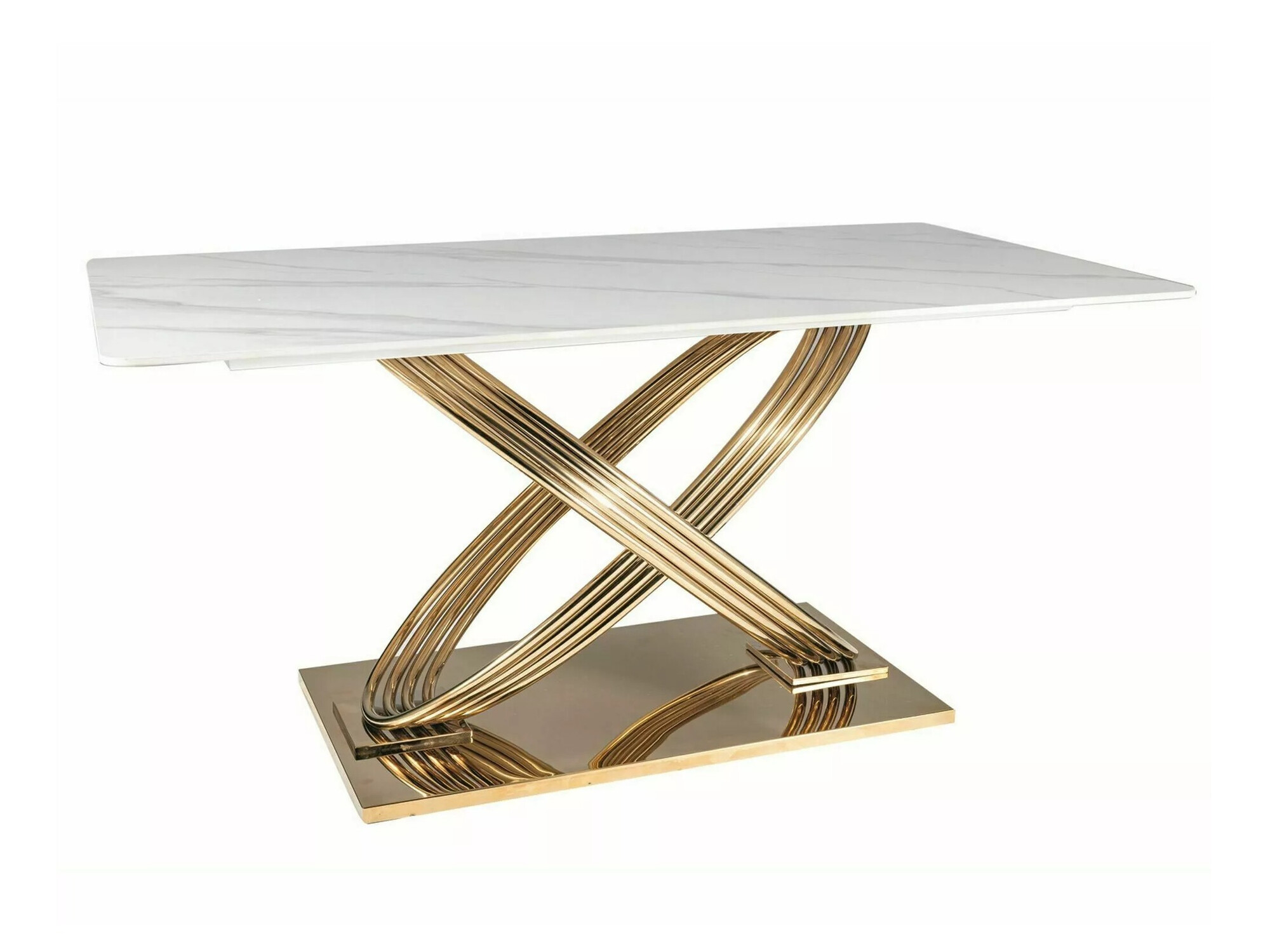 Asztal Detroit 515, Fehér márvány, Aranysárga, 76x90x160cm, Kerámia, Fém
