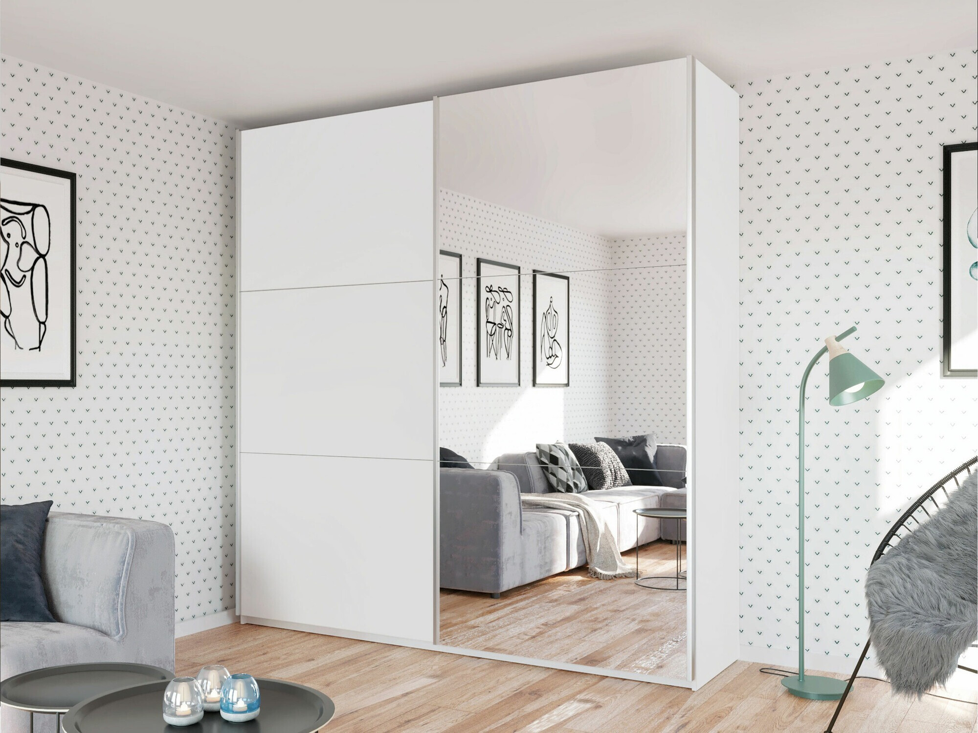 Gardróbszekrény Honolulu 232, Fehér, 244x225x65cm, Szekrényajtók: Tolóajtók