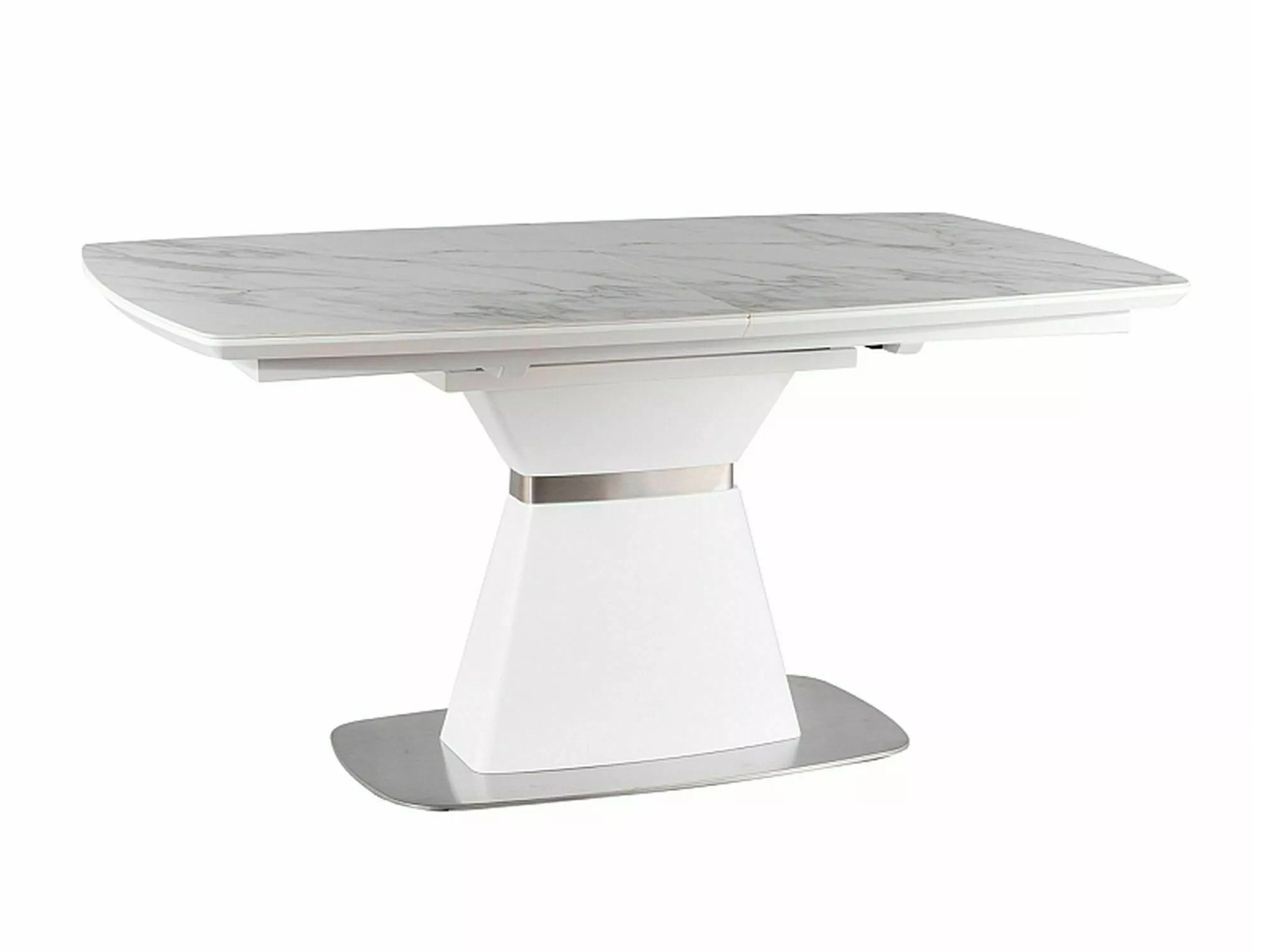 Asztal Detroit 556, Fehér, Fehér márvány, 76x90x160cm, Hosszabbíthatóság, Közepes sűrűségű farostlemez, Kerámia