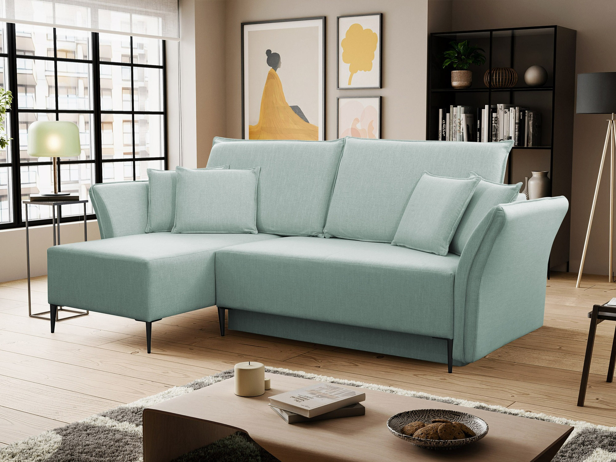 Sarokkanapé Providence 146, Ágyneműtartó, 96x247x142cm, Lábak: Fém